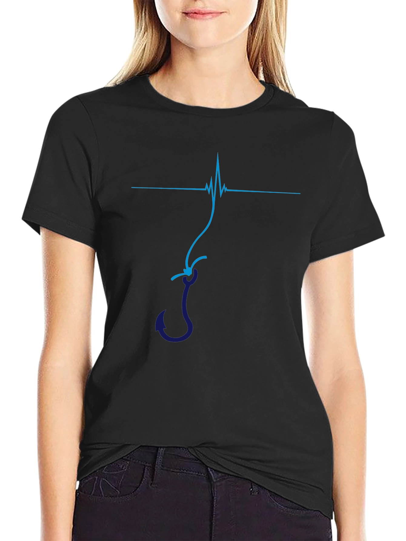 Fishing Hook Heartbeat Graphic T-Shirt