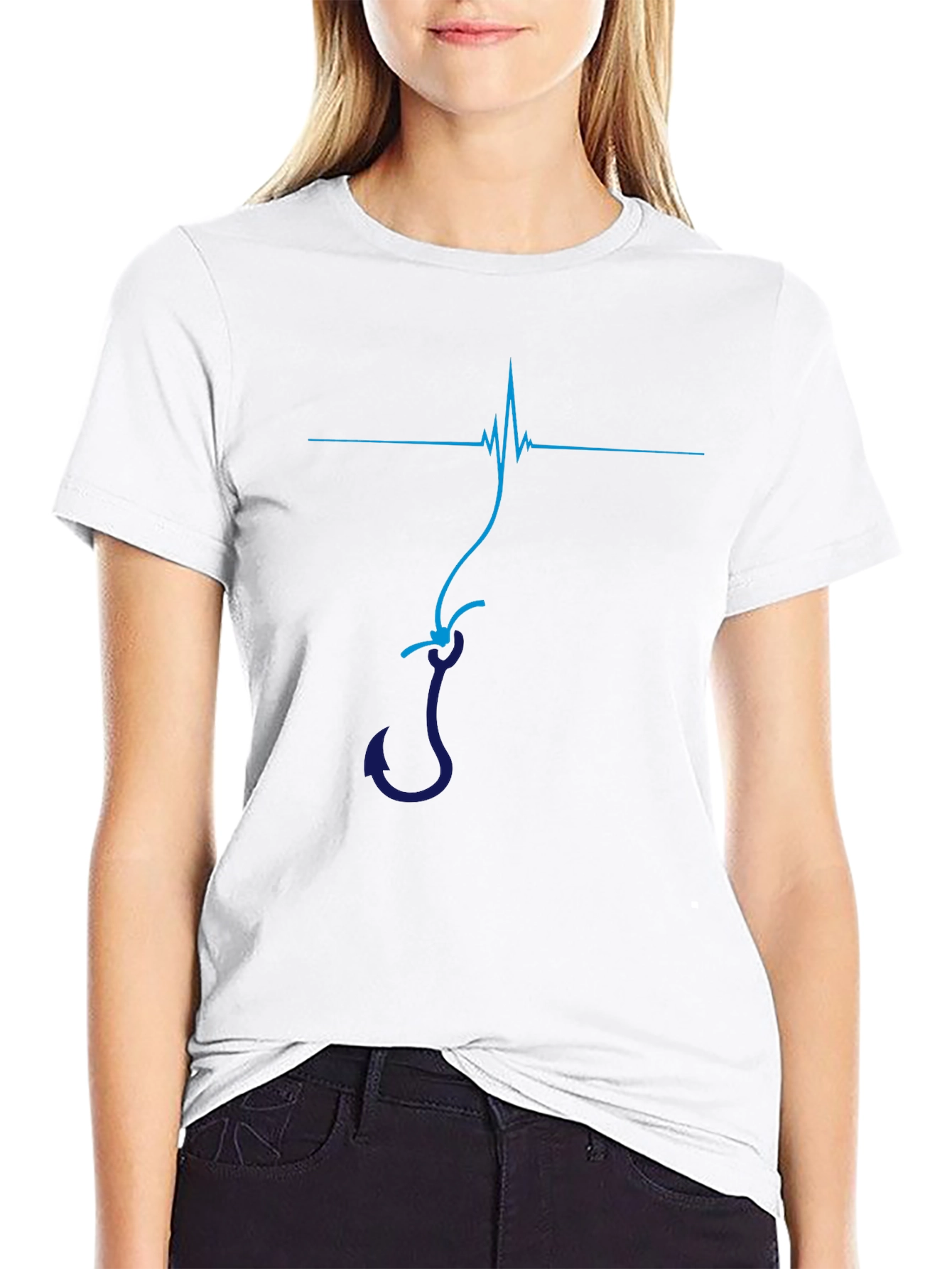 Fishing Hook Heartbeat Graphic T-Shirt