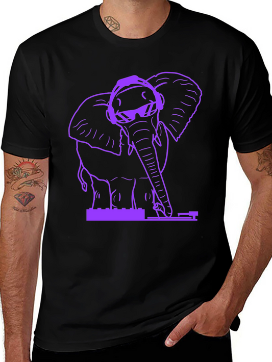 DJ Elephant Graphic T-Shirt - Black