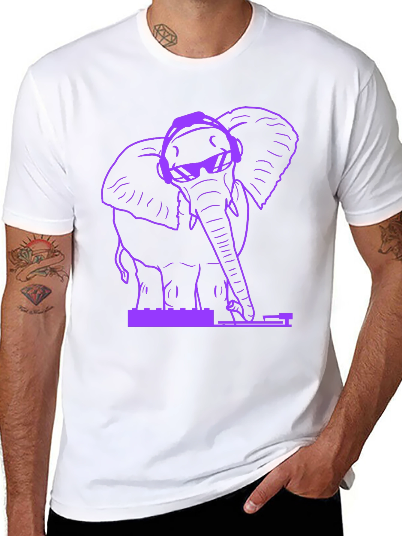 DJ Elephant Graphic T-Shirt - Black