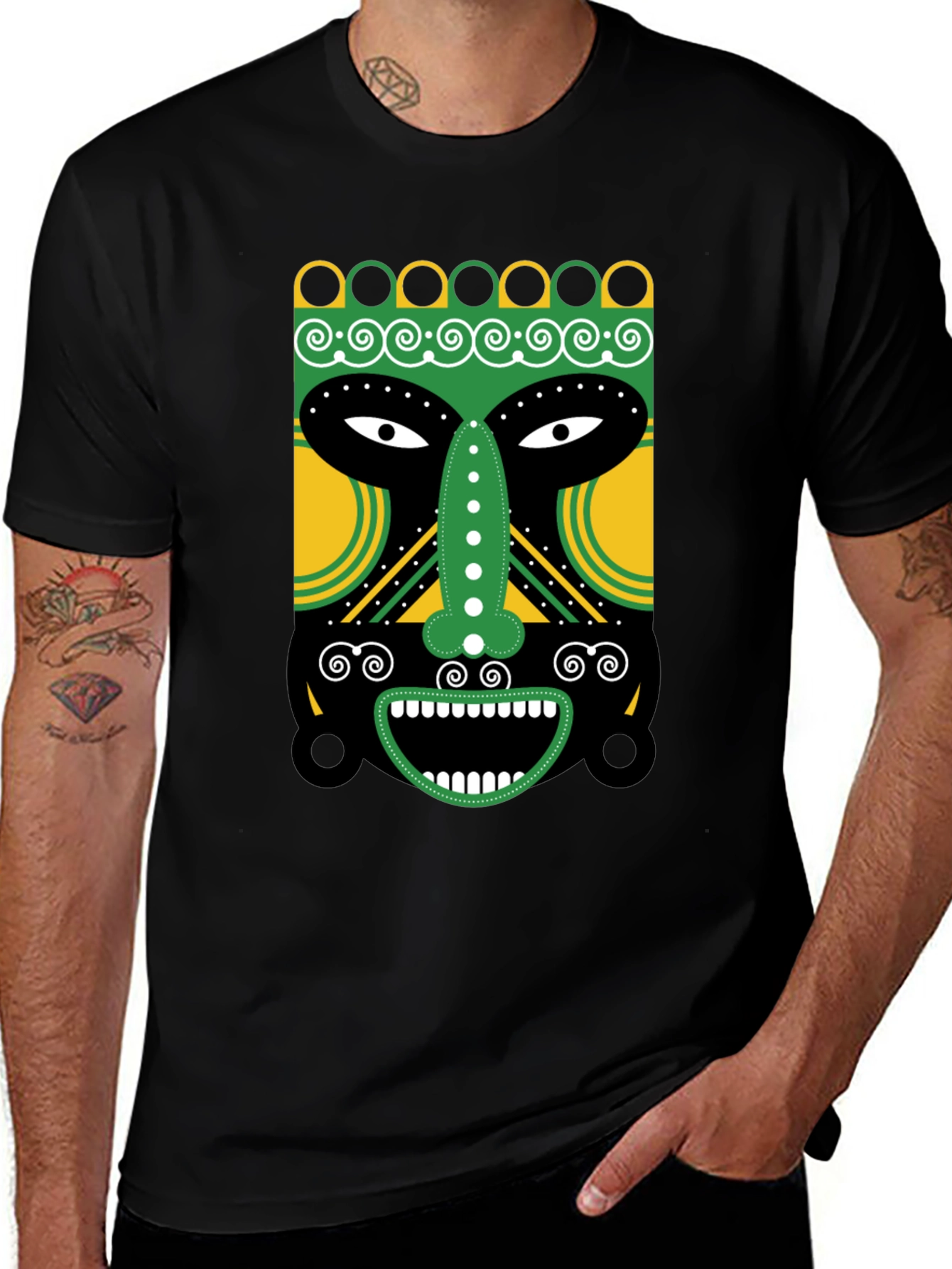 Tribal Mask Graphic Tee - Unique Design