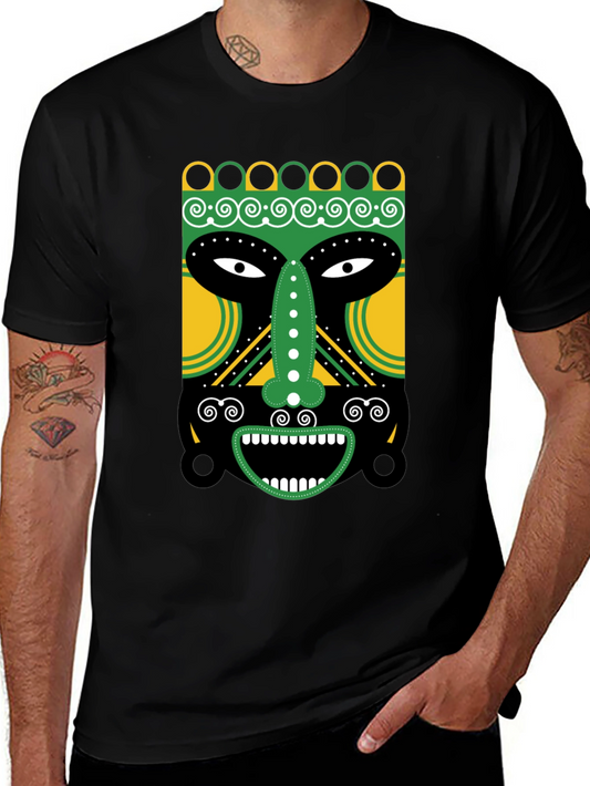 Tribal Mask Graphic Tee - Unique Design