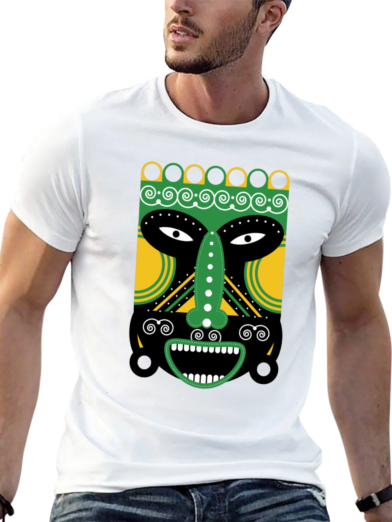 Tribal Mask Graphic Tee - Unique Design