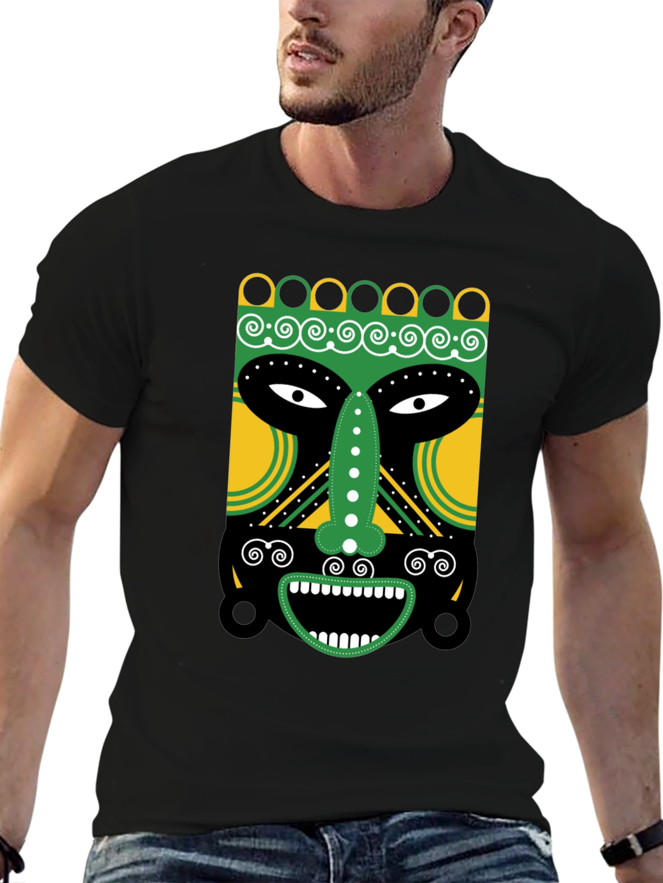 Tribal Mask Graphic Tee - Unique Design