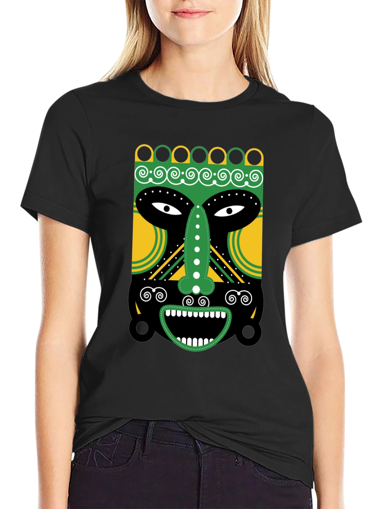 Tribal Mask Graphic Tee - Unique Design