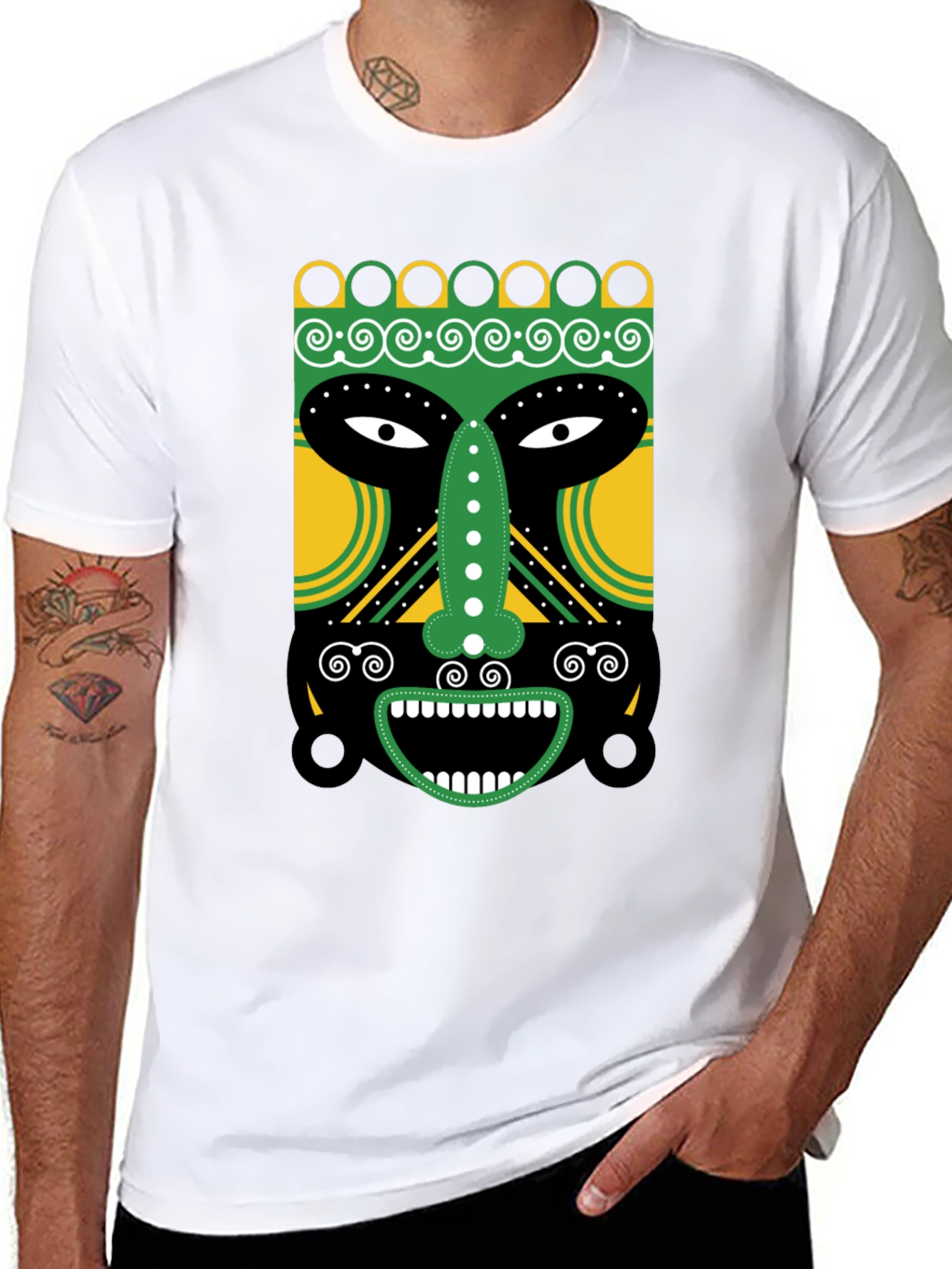 Tribal Mask Graphic Tee - Unique Design