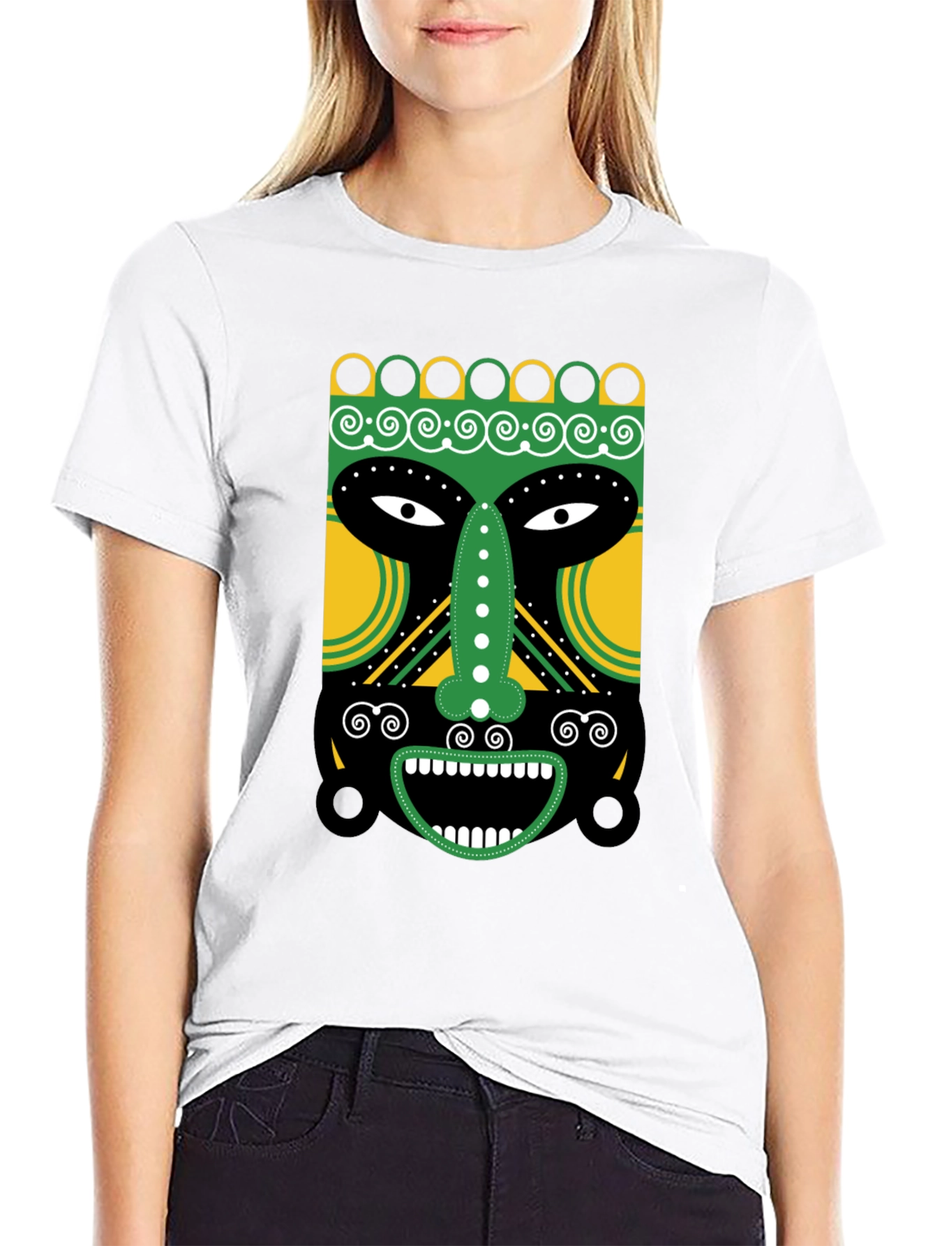 Tribal Mask Graphic Tee - Unique Design
