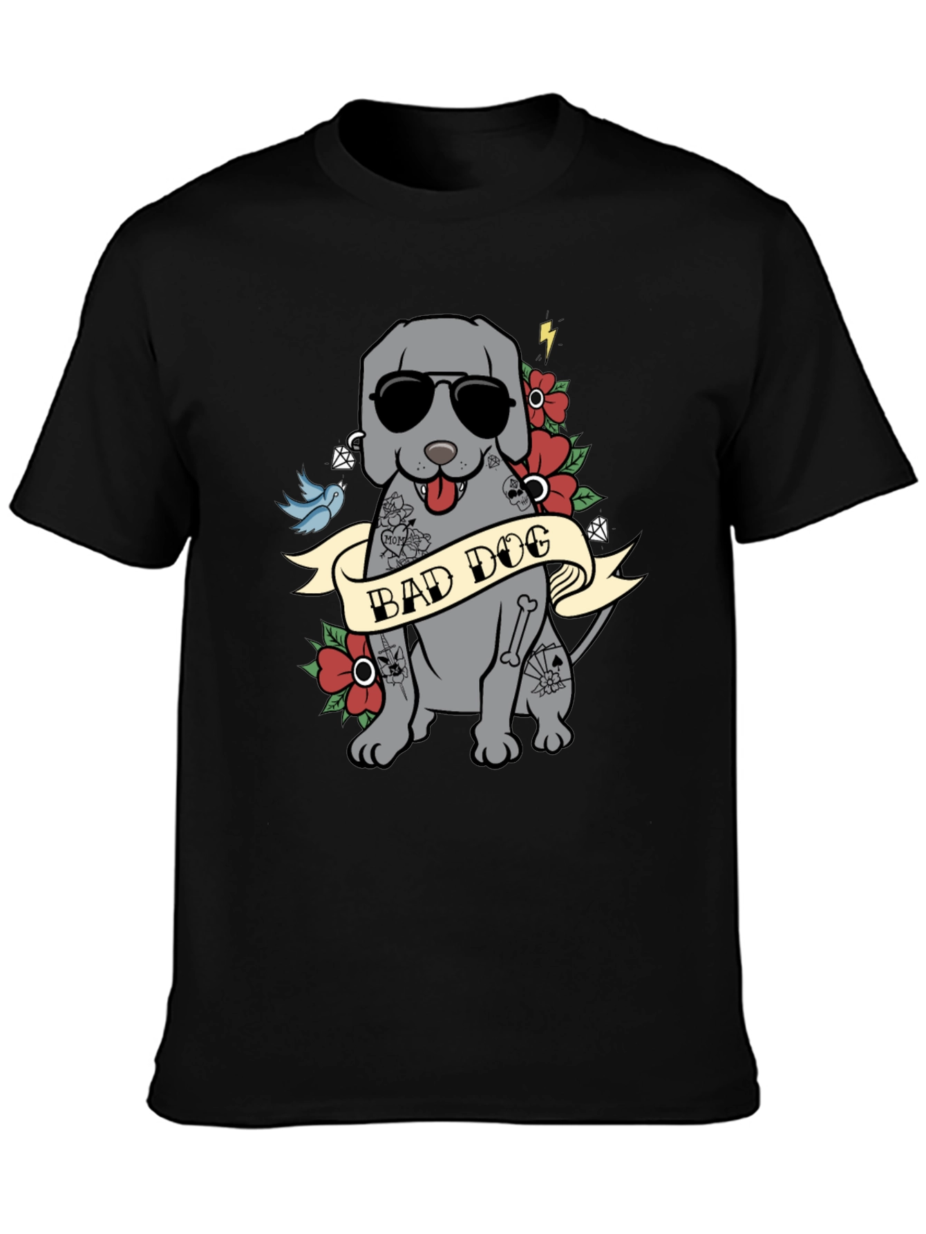 Bad Dog Tattoo Style T-Shirt - Mens Graphic Tee