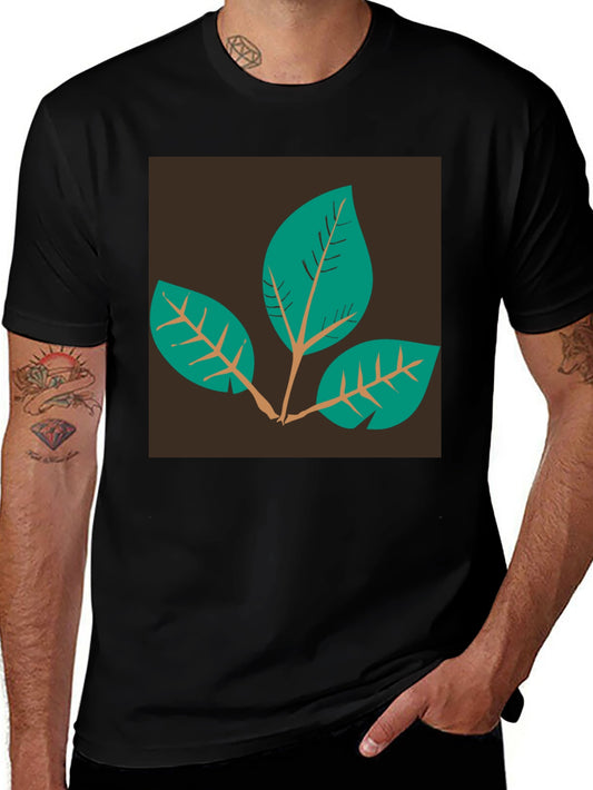 Leaf Motif Black T-Shirt
