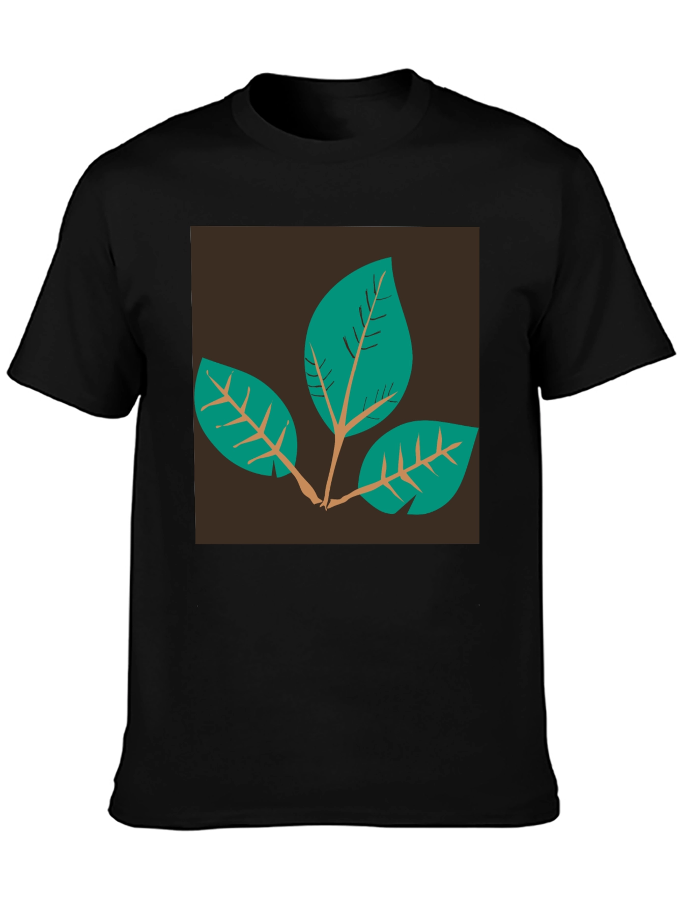 Leaf Motif Black T-Shirt