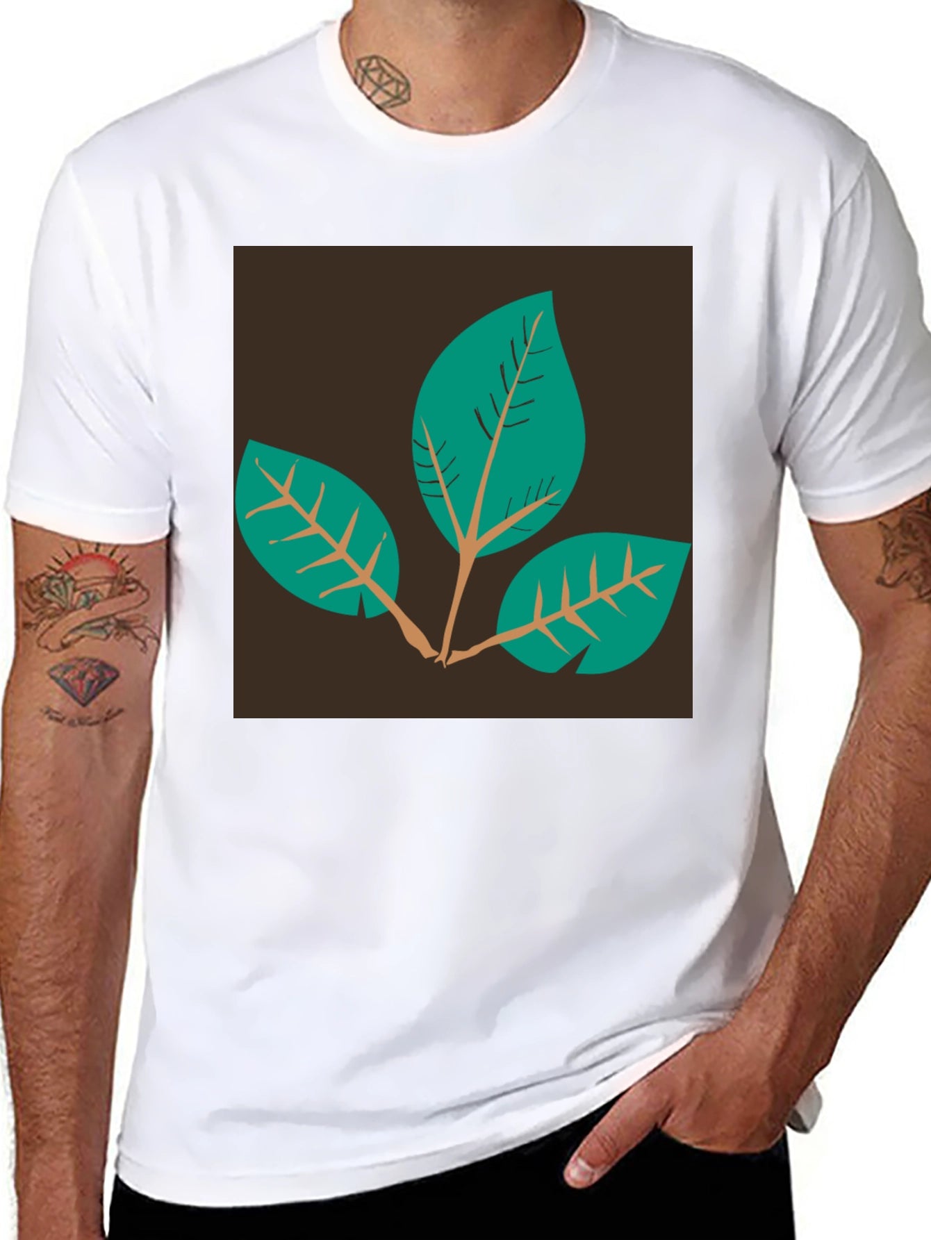 Leaf Motif Black T-Shirt