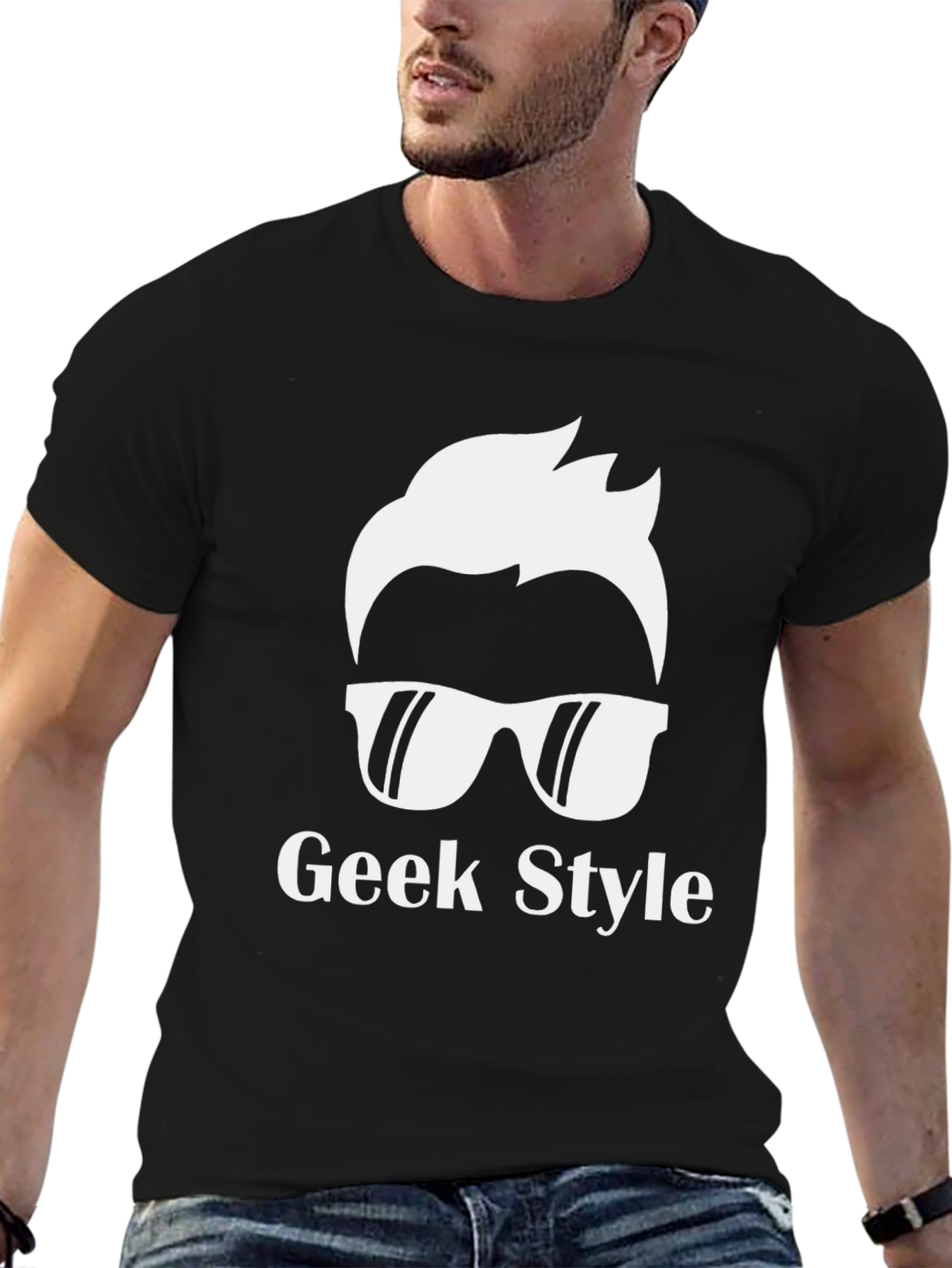 Geek Style Graphic Tee - Black Casual T-Shirt