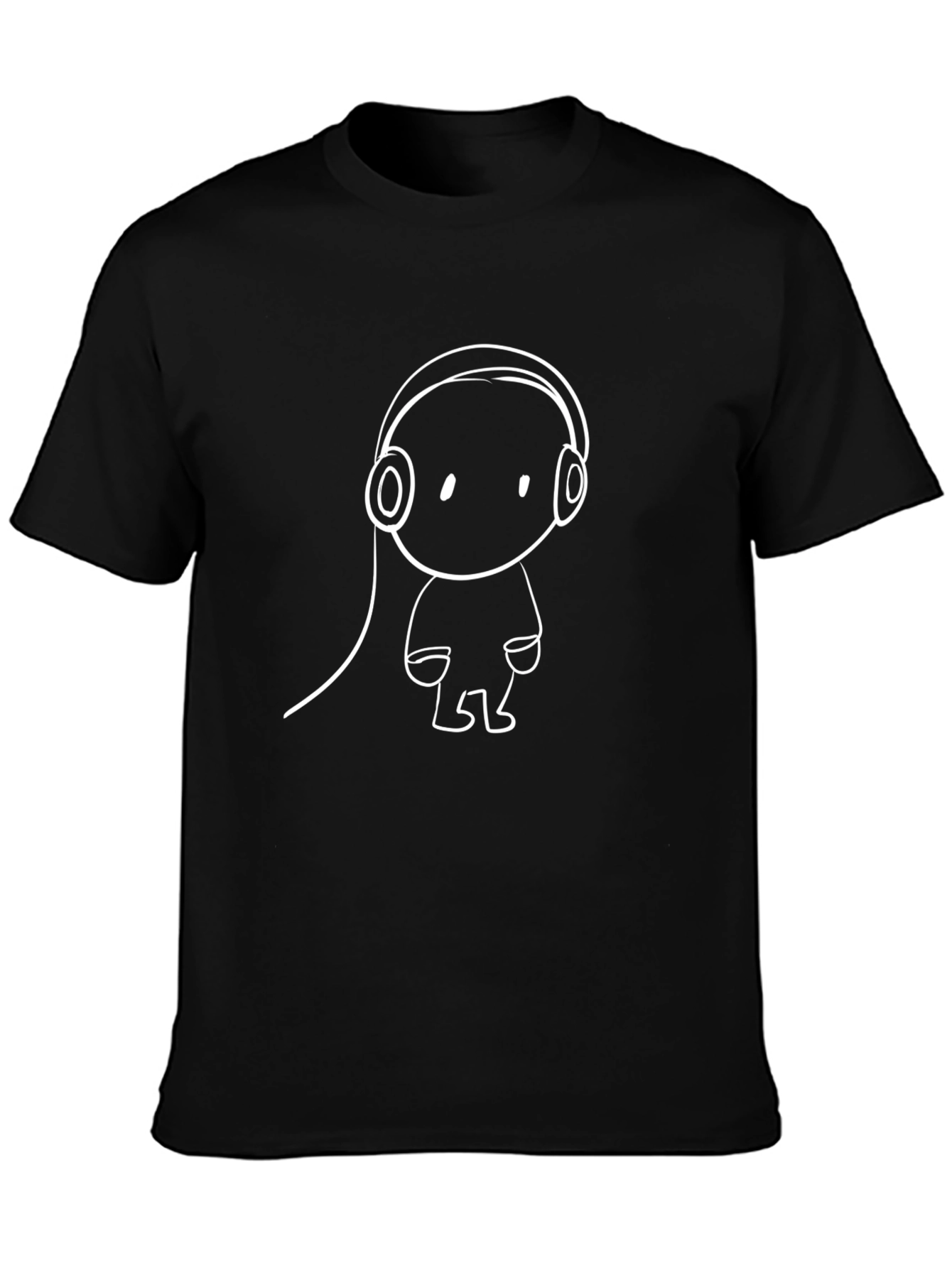 Cool Black T-Shirt with Cartoon Headphones Design