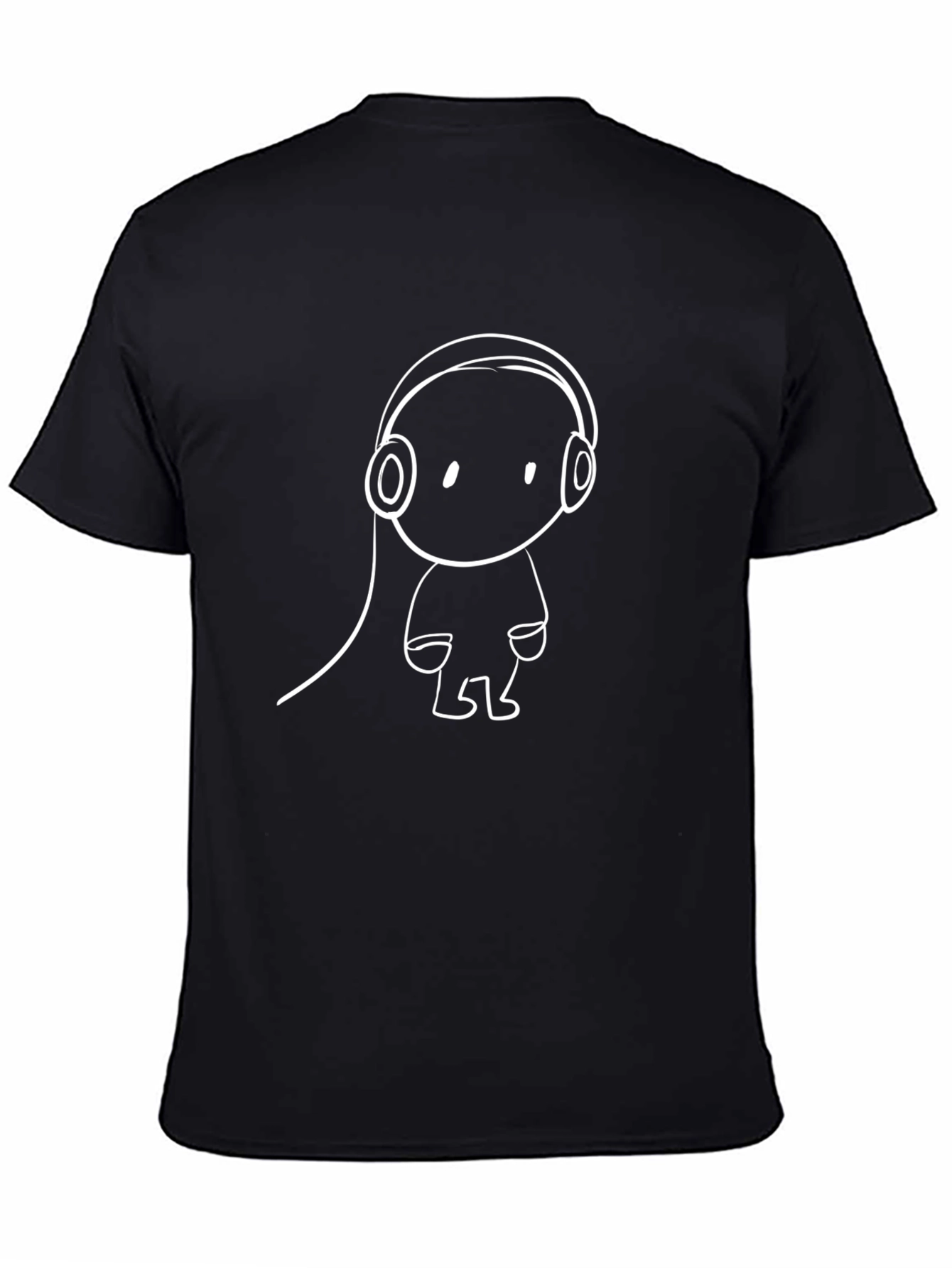 Cool Black T-Shirt with Cartoon Headphones Design