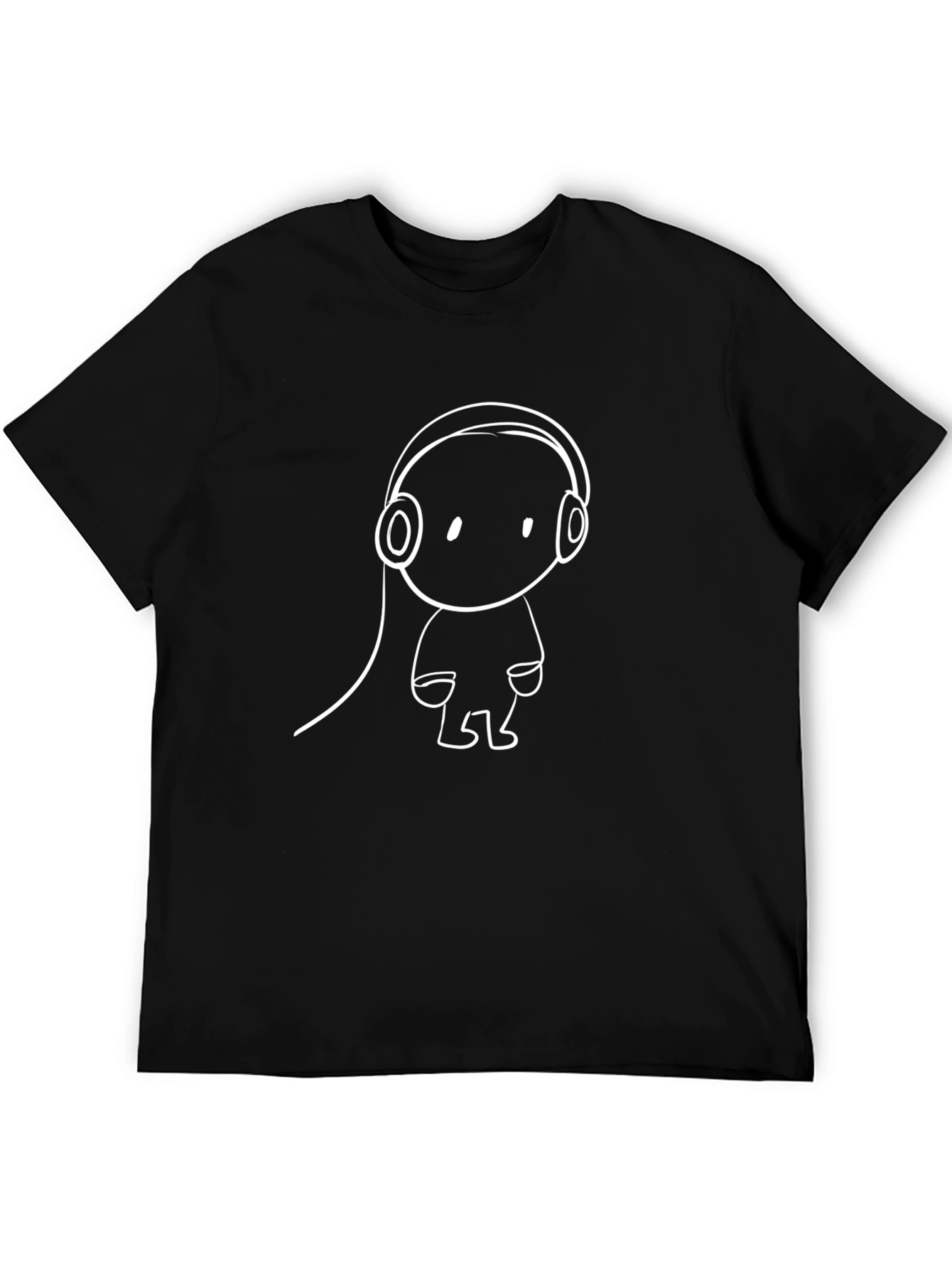 Cool Black T-Shirt with Cartoon Headphones Design