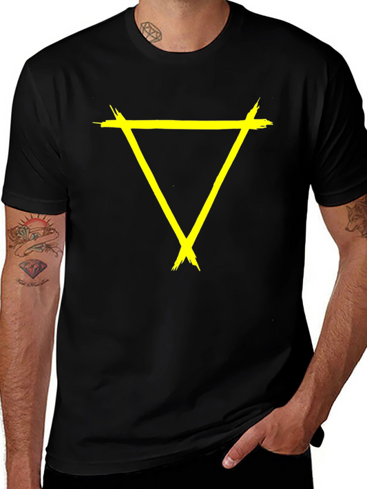 Edgy Yellow Triangle Graphic Black T-Shirt