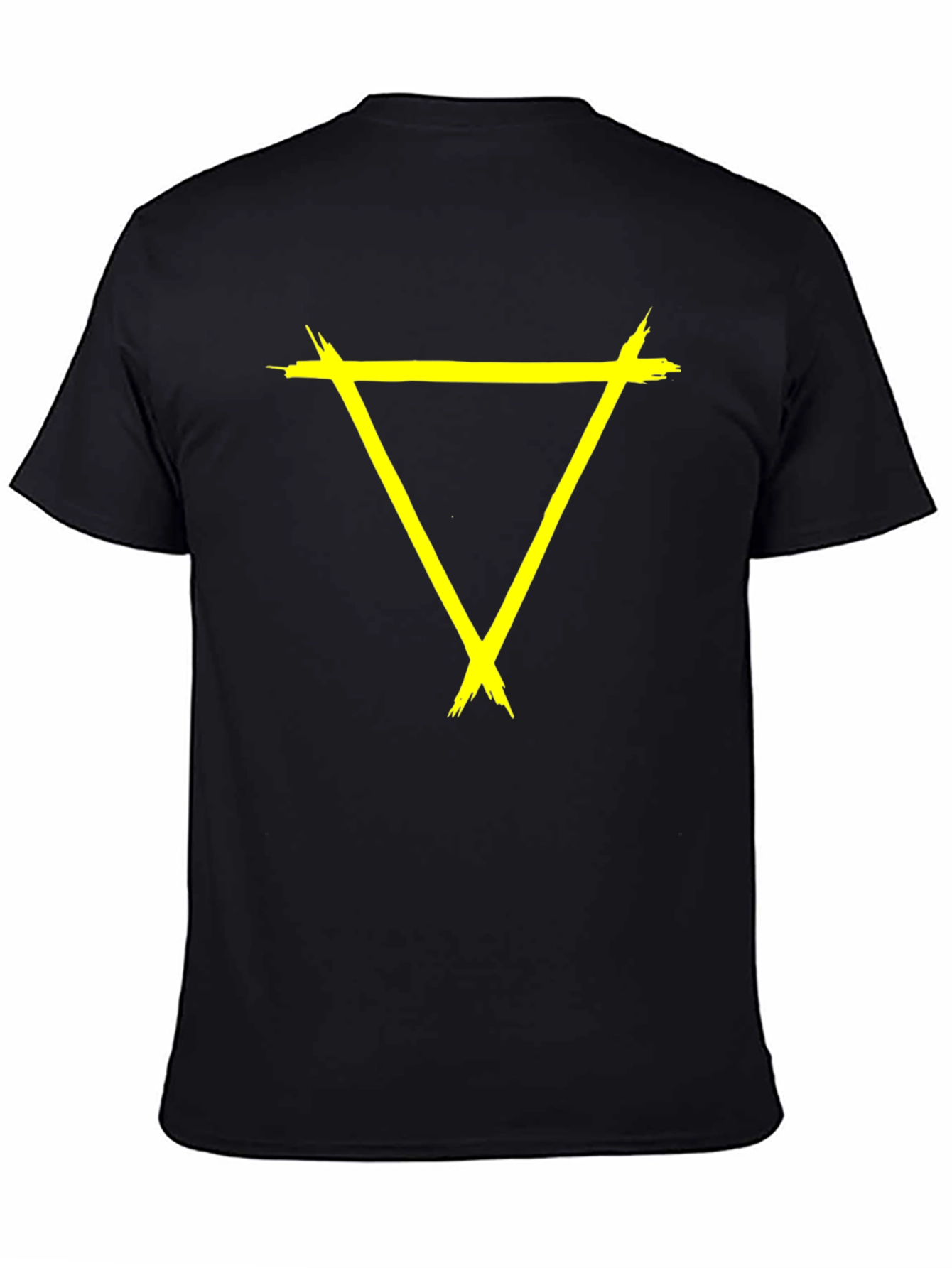 Edgy Yellow Triangle Graphic Black T-Shirt