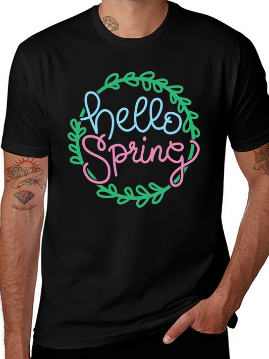 Hello Spring T-Shirt - Black Crew Neck Tee