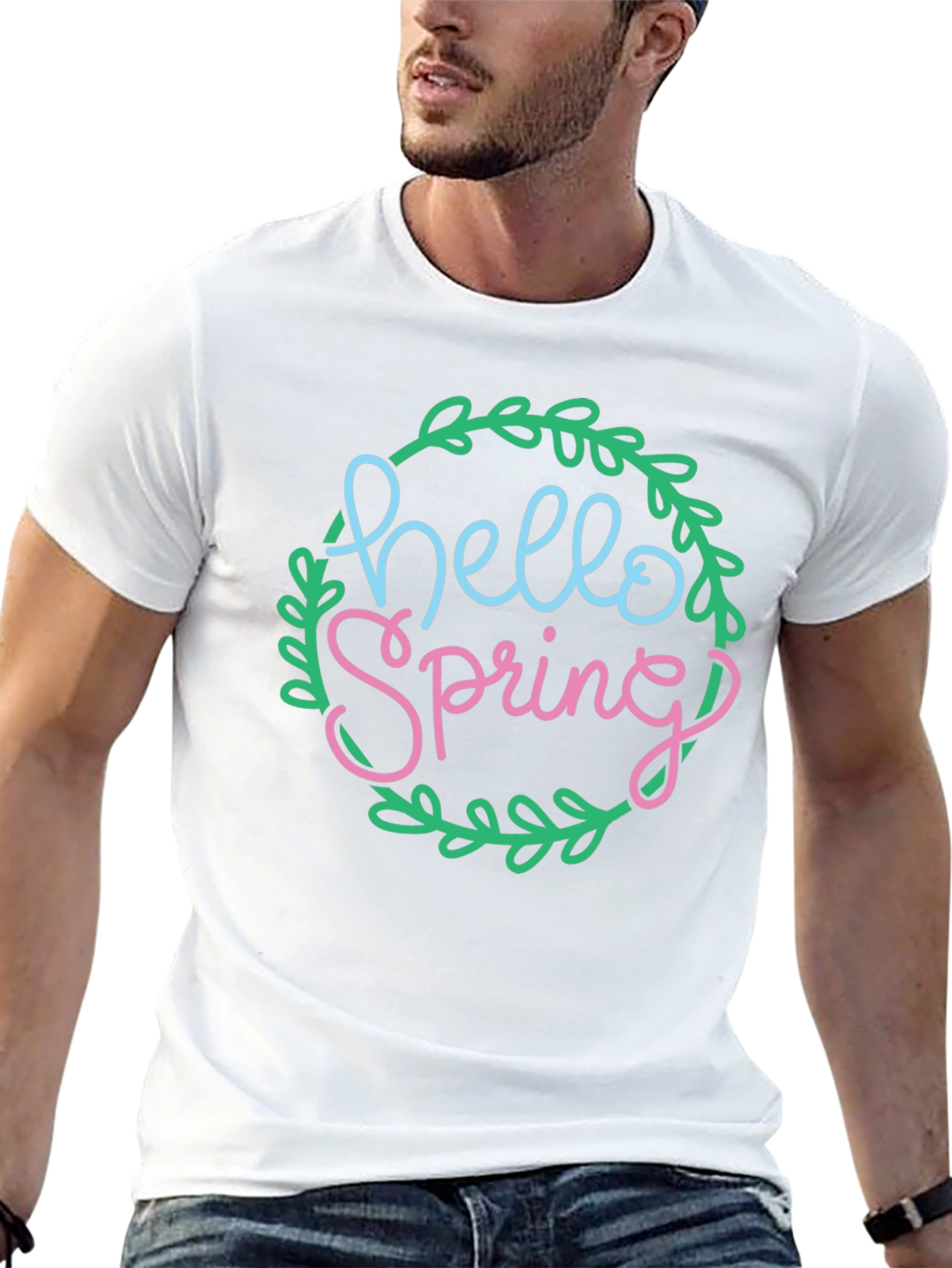Hello Spring T-Shirt - Black Crew Neck Tee