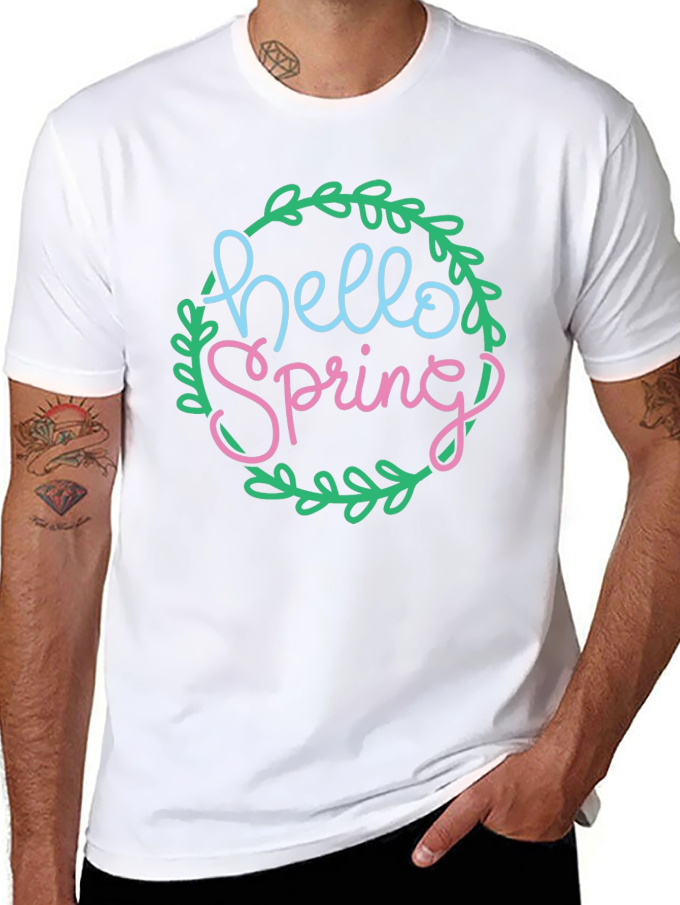 Hello Spring T-Shirt - Black Crew Neck Tee