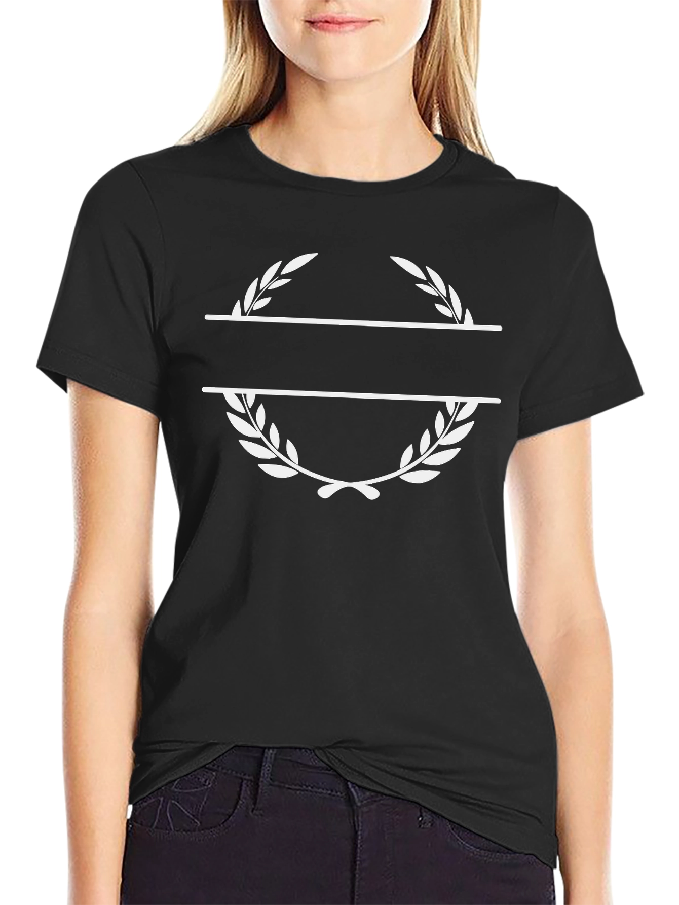 Black Tee with Customizable Laurel Wreath Design