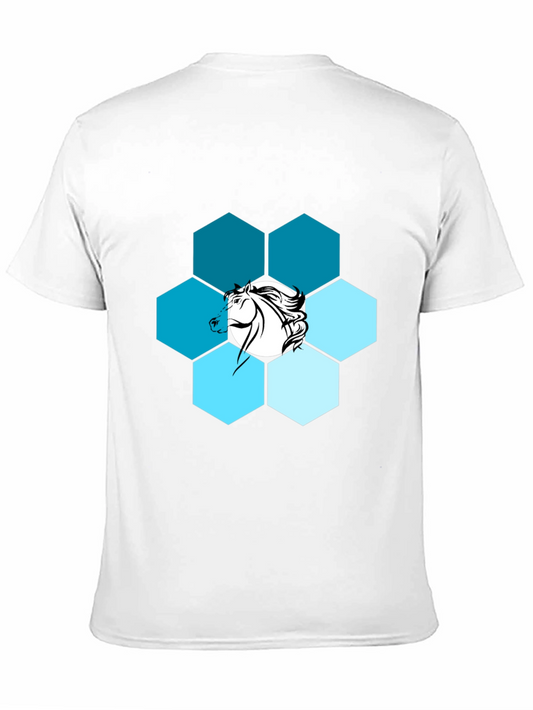 Hexagon Horse Graphic Print Crew Neck T-Shirt