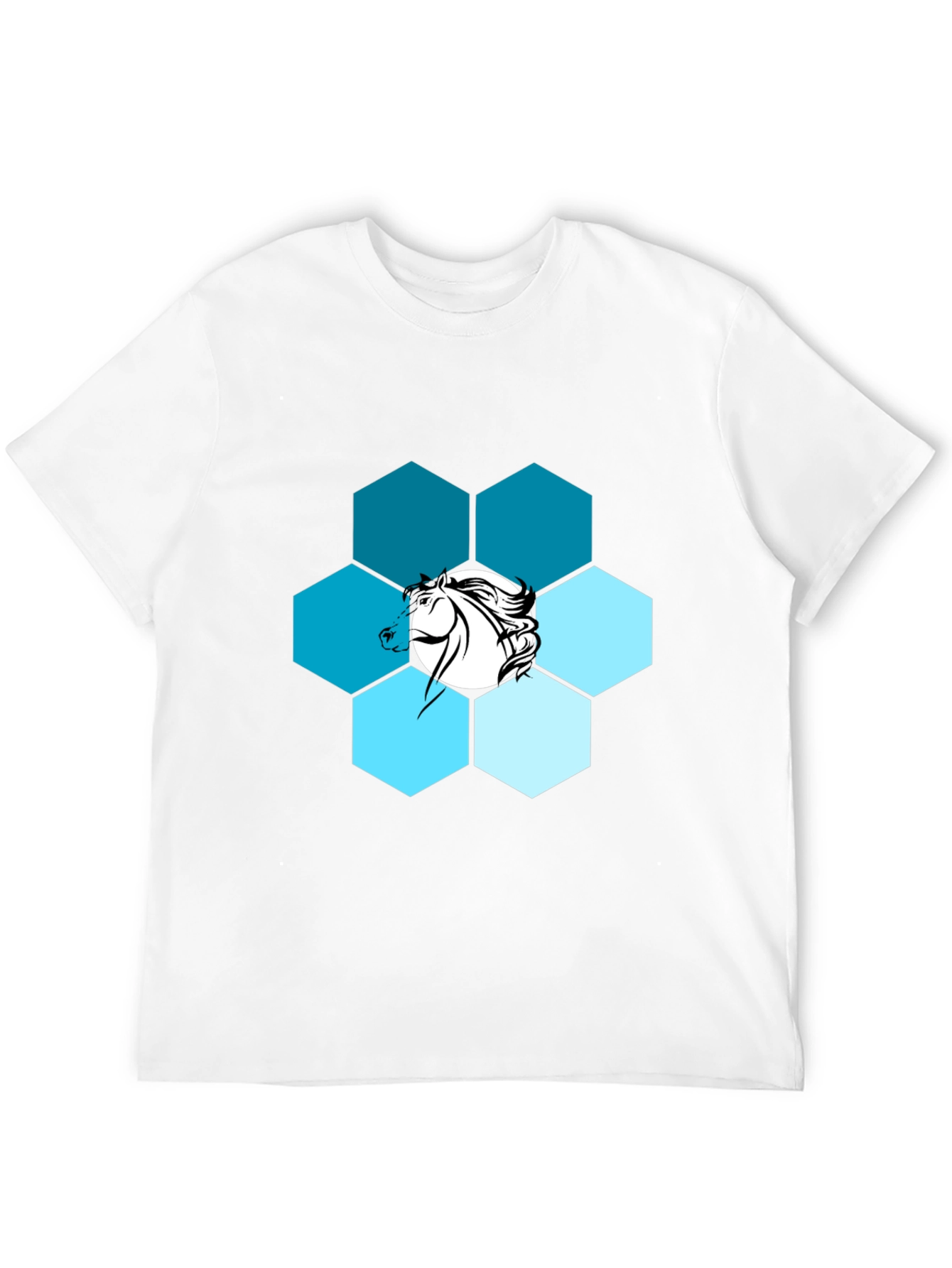 Hexagon Horse Graphic Print Crew Neck T-Shirt