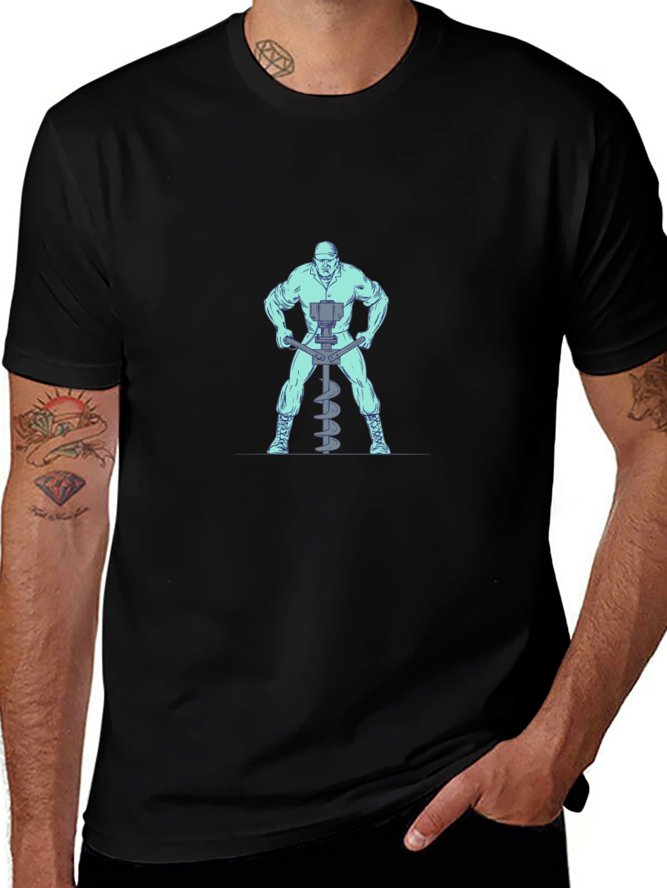 Man With Auger T-Shirt - Black