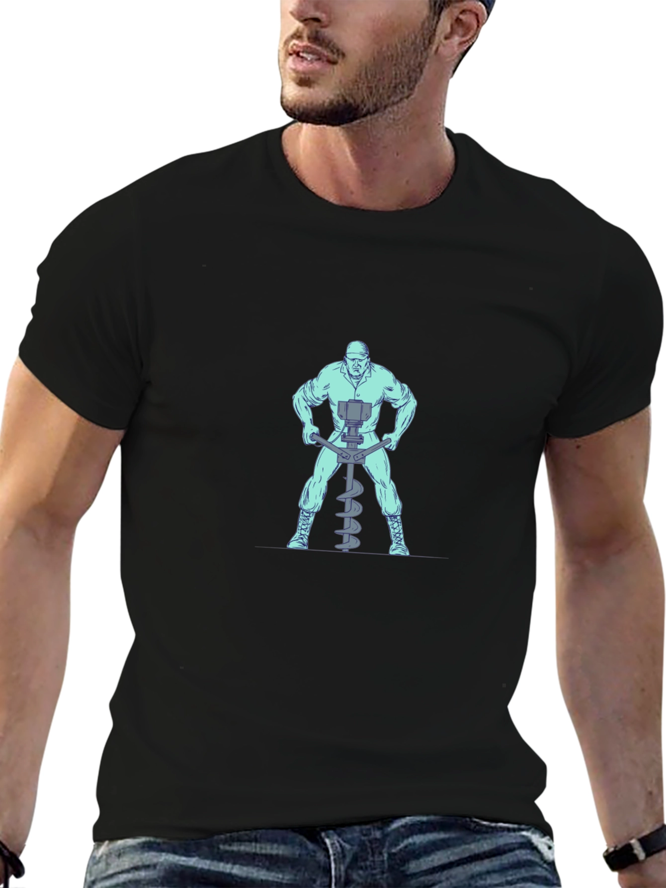 Man With Auger T-Shirt - Black