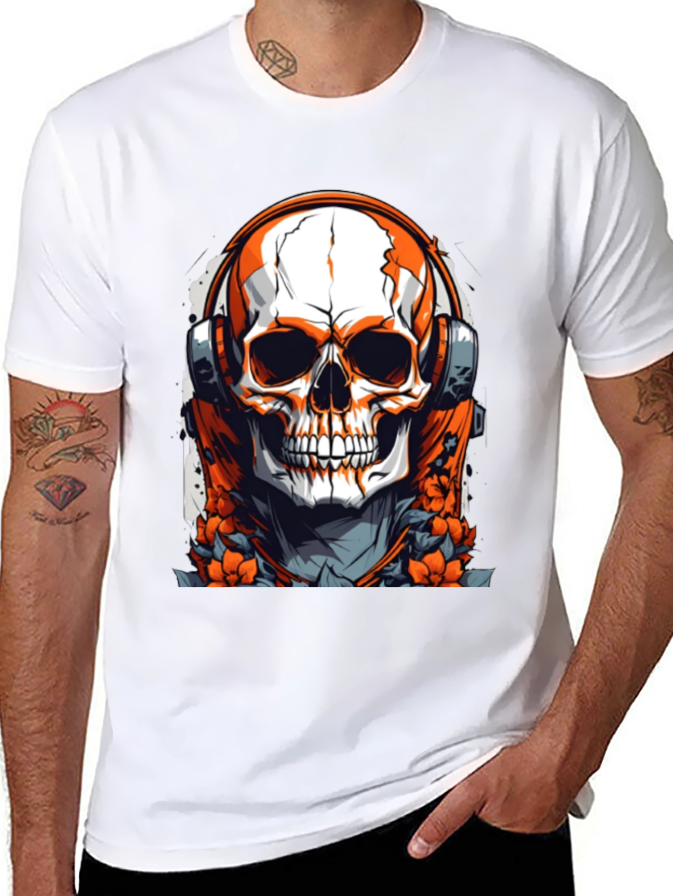 Skull & Headphones Graphic Black T-Shirt