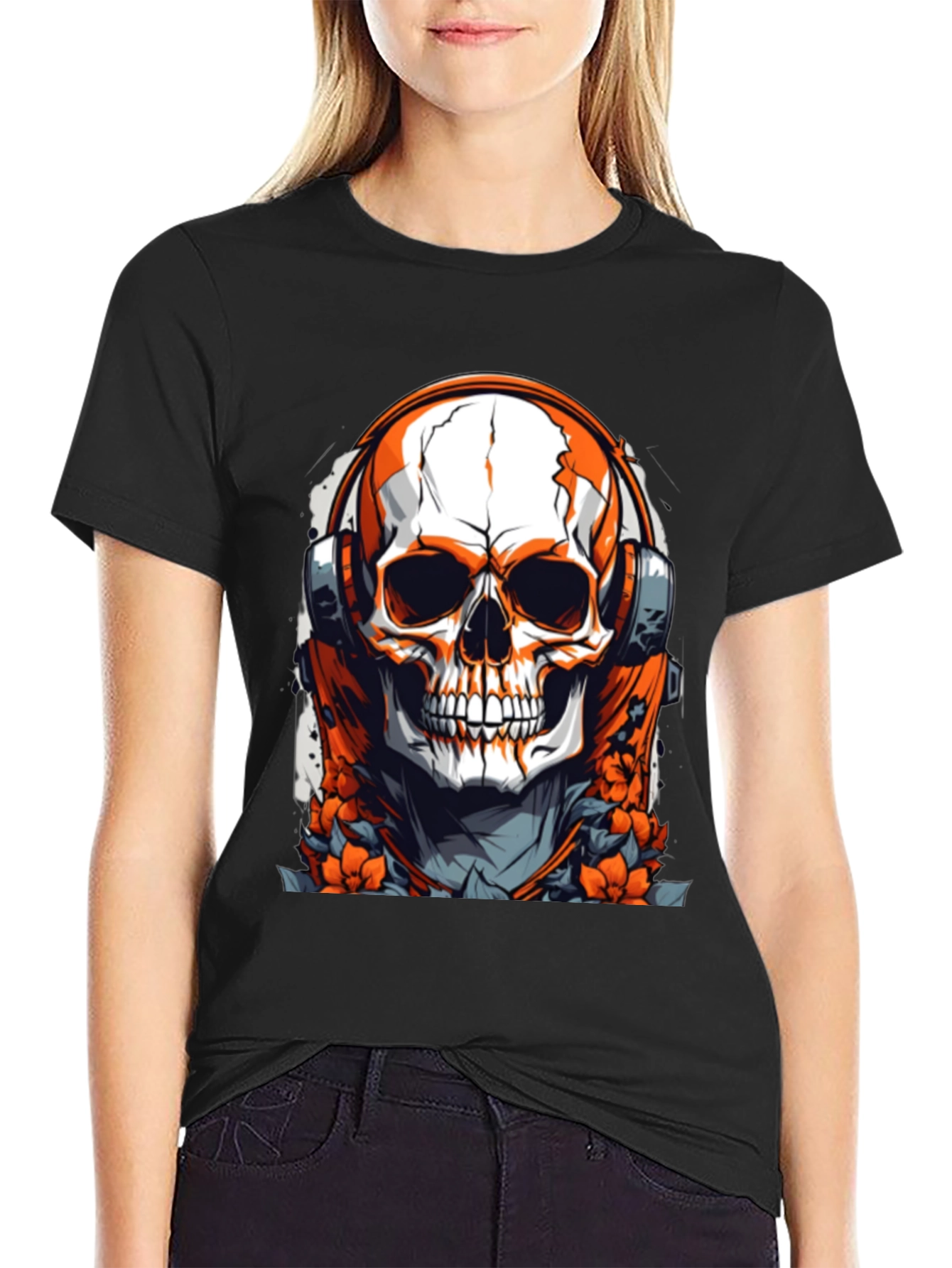 Skull & Headphones Graphic Black T-Shirt