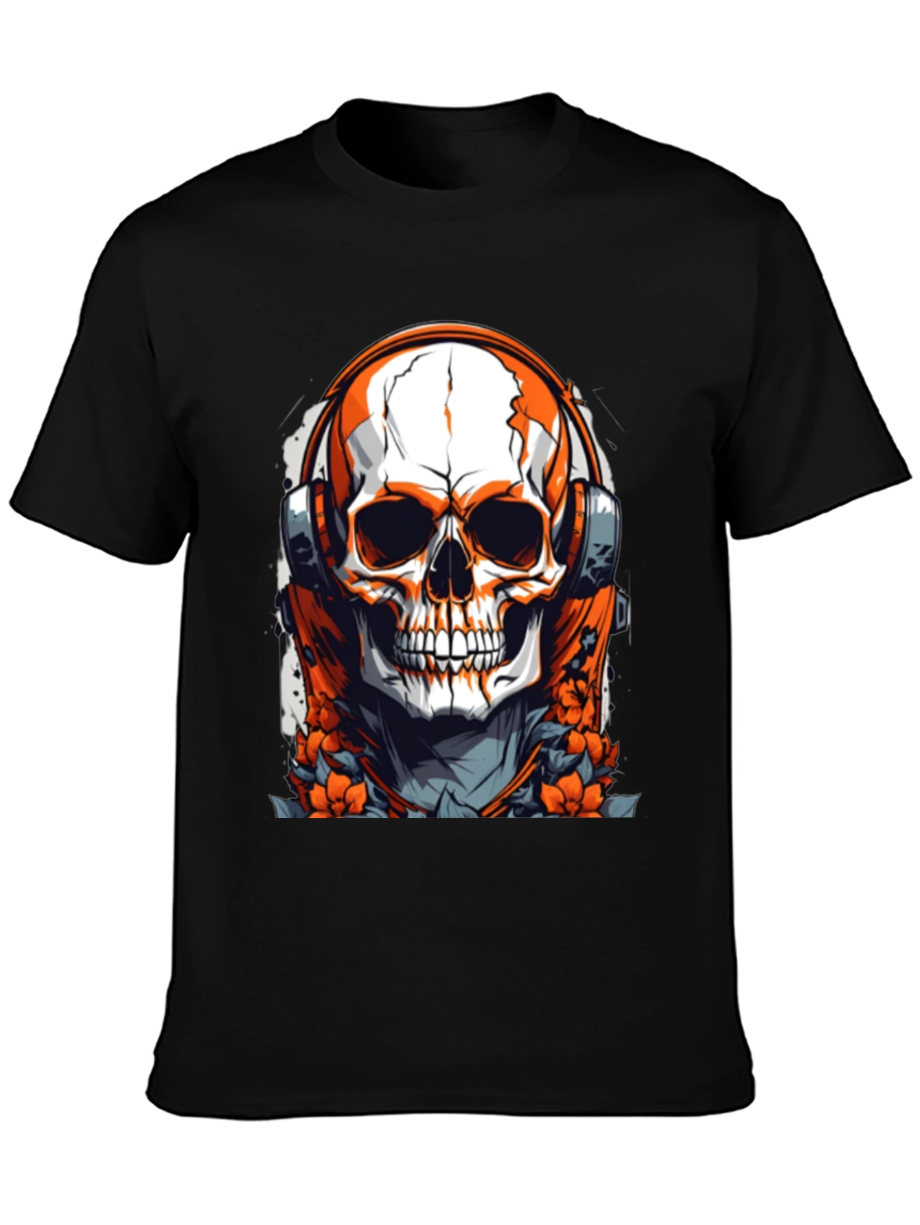 Skull & Headphones Graphic Black T-Shirt