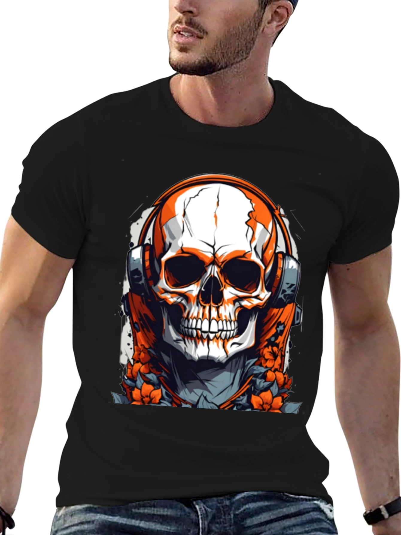 Skull & Headphones Graphic Black T-Shirt