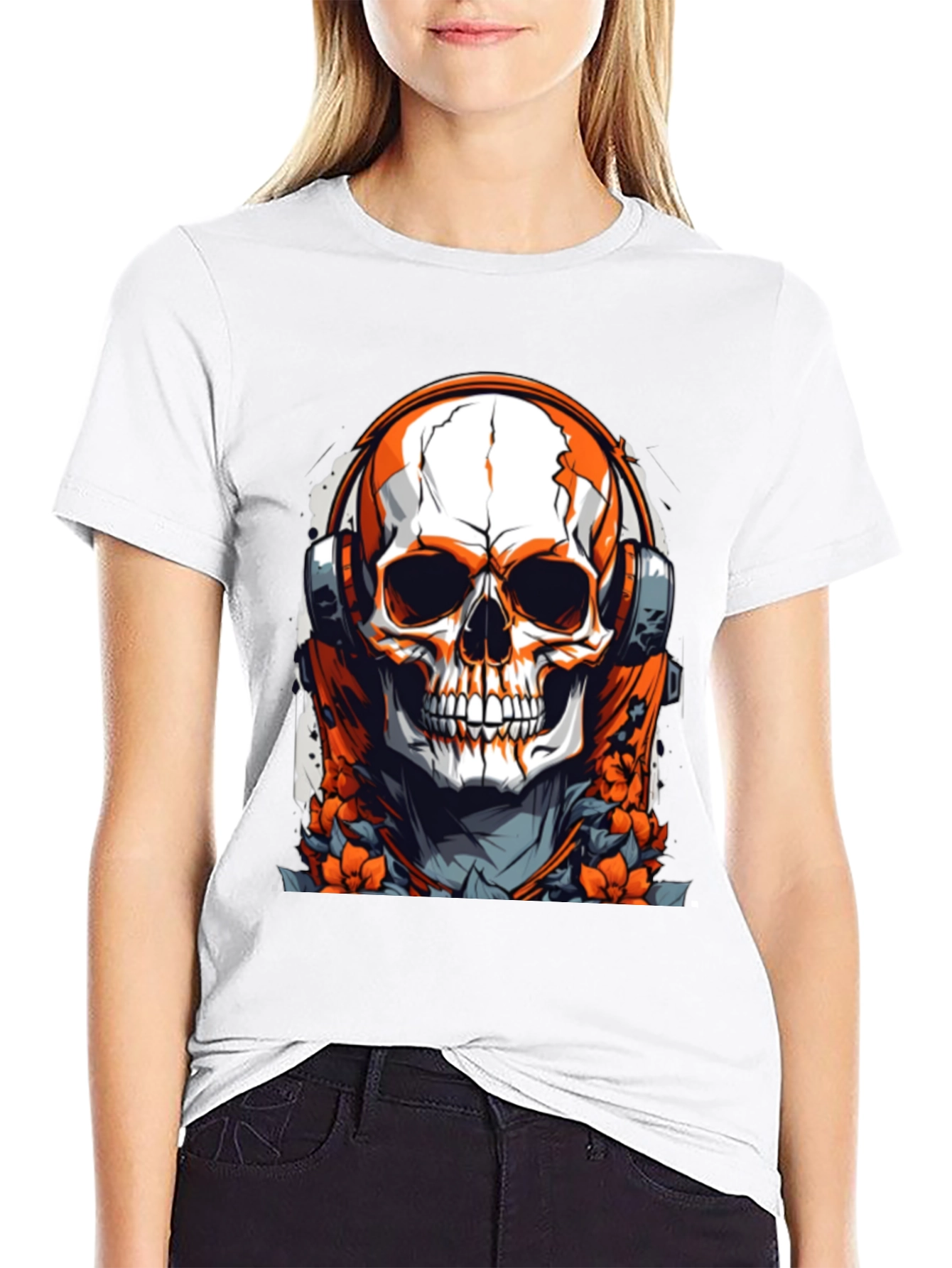 Skull & Headphones Graphic Black T-Shirt