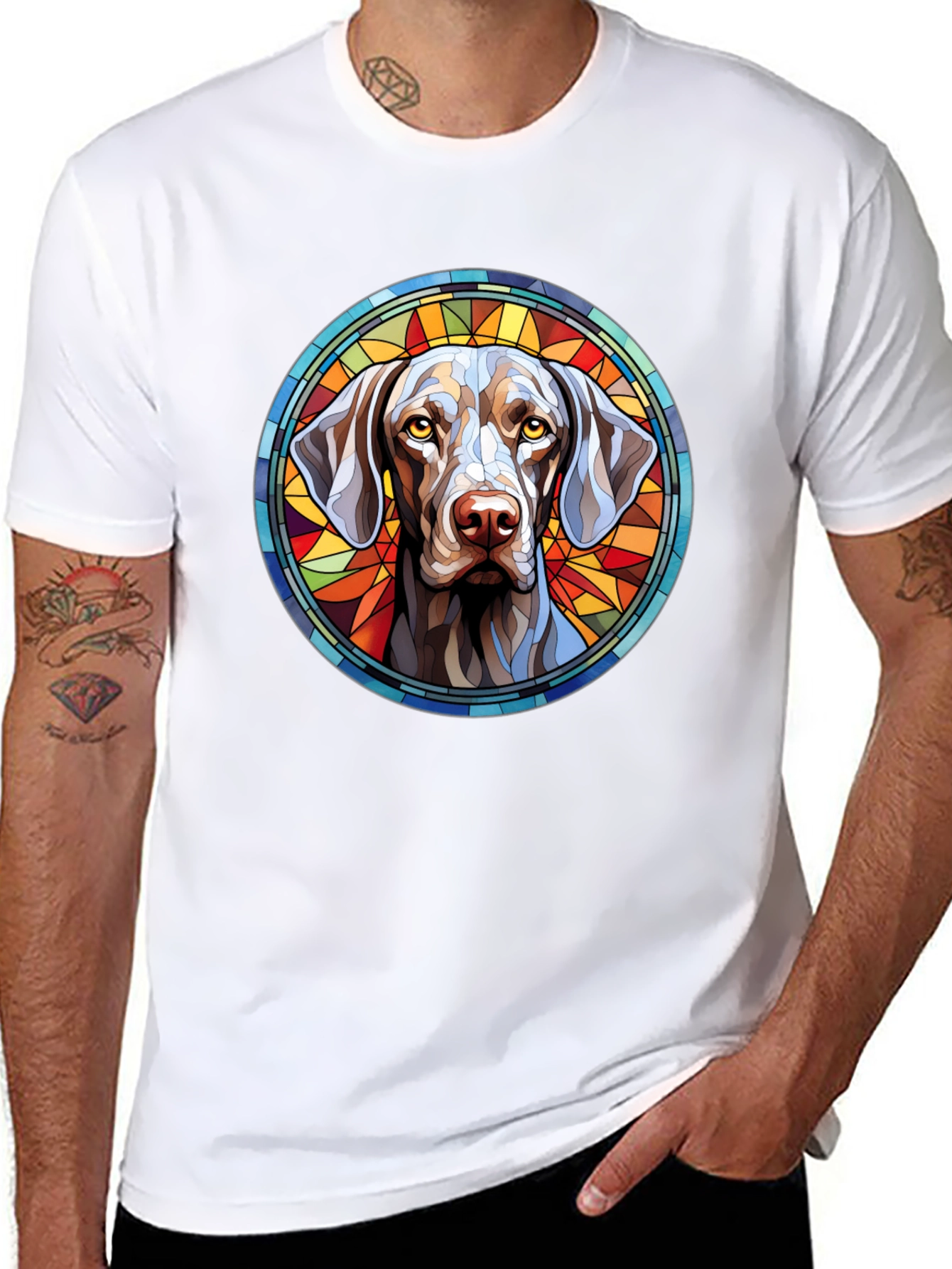 Dog Portrait Stained Glass Style Graphic Tee