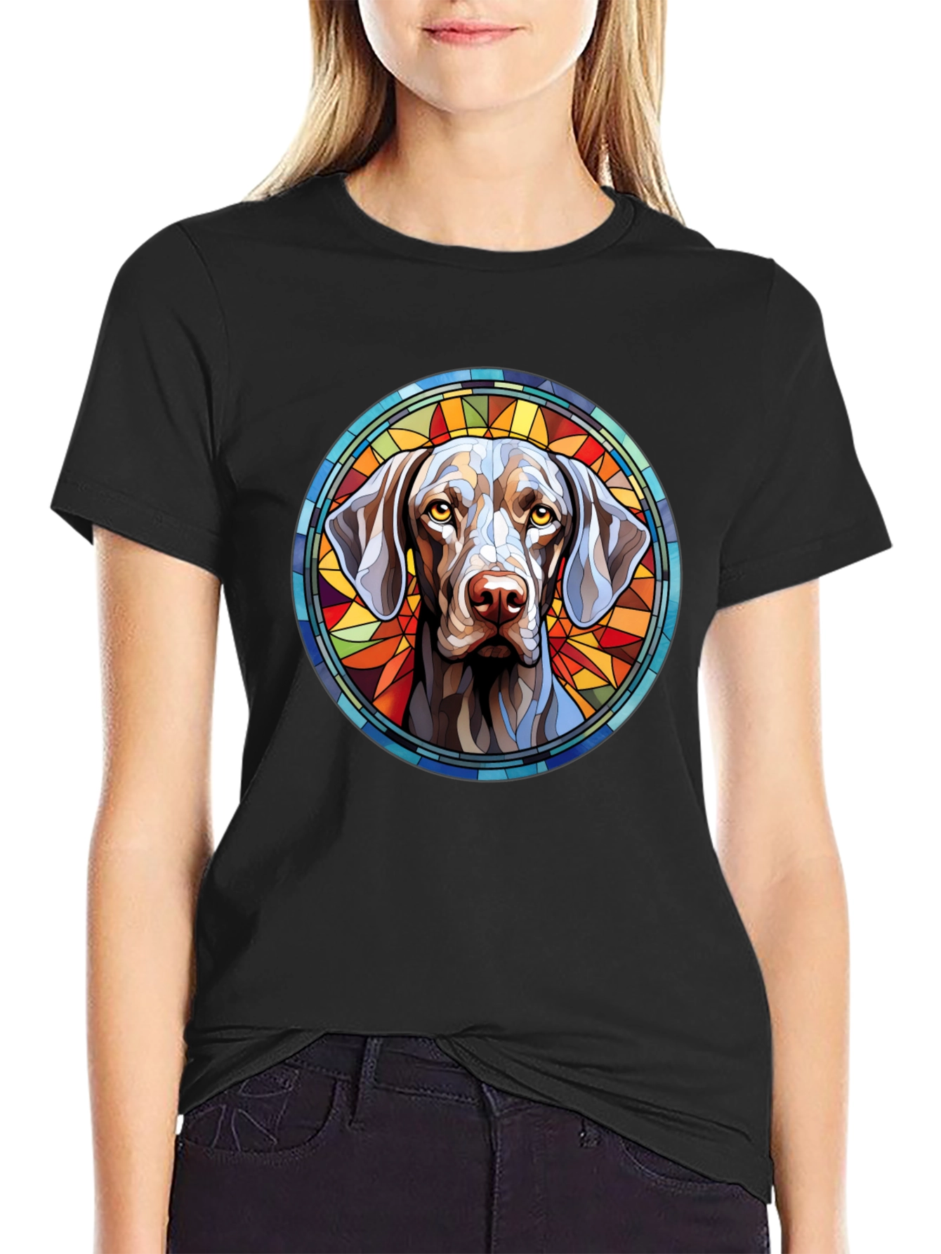 Dog Portrait Stained Glass Style Graphic Tee
