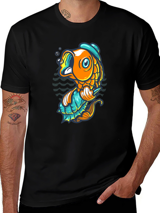 Black T-Shirt with Cartoon Fish Graphic