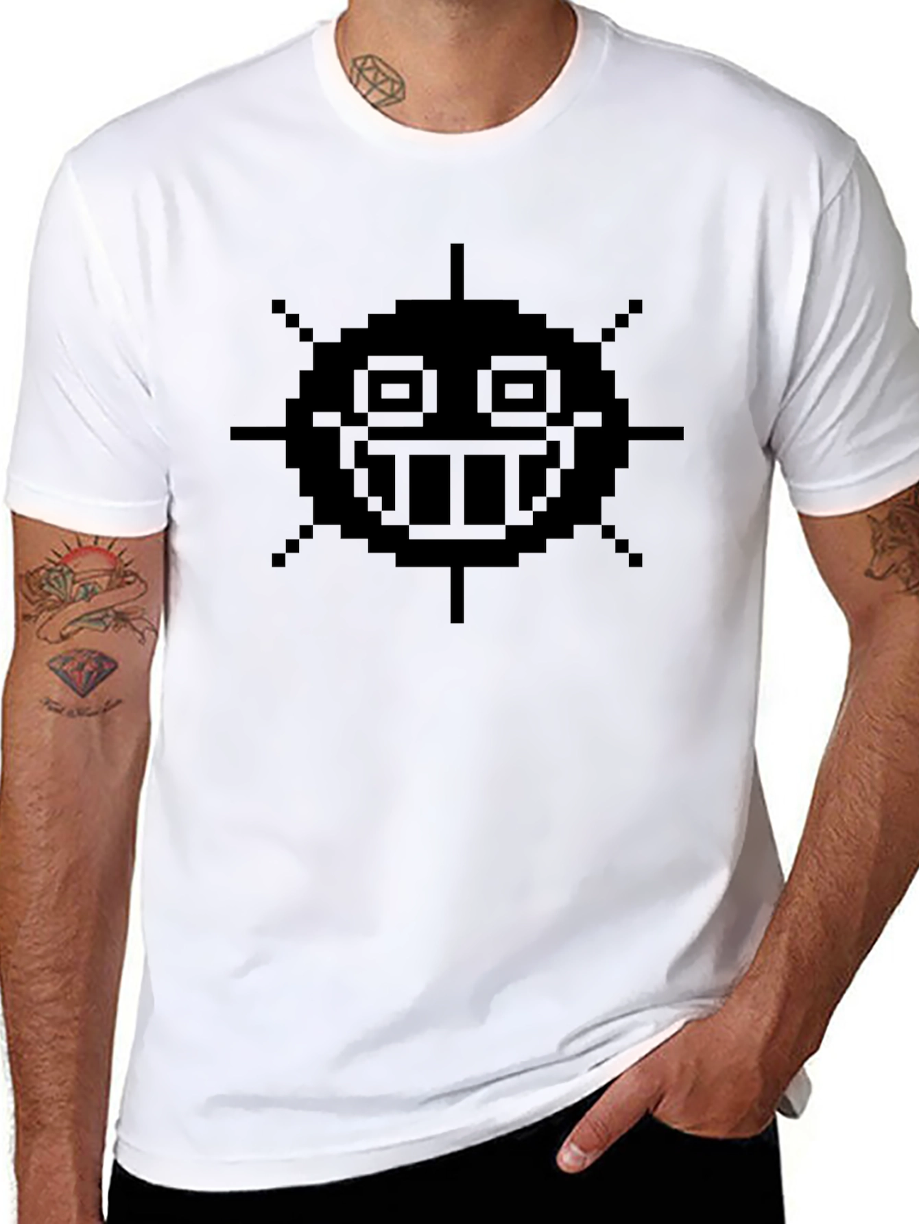 Pixel Art Sun Graphic Black T-Shirt
