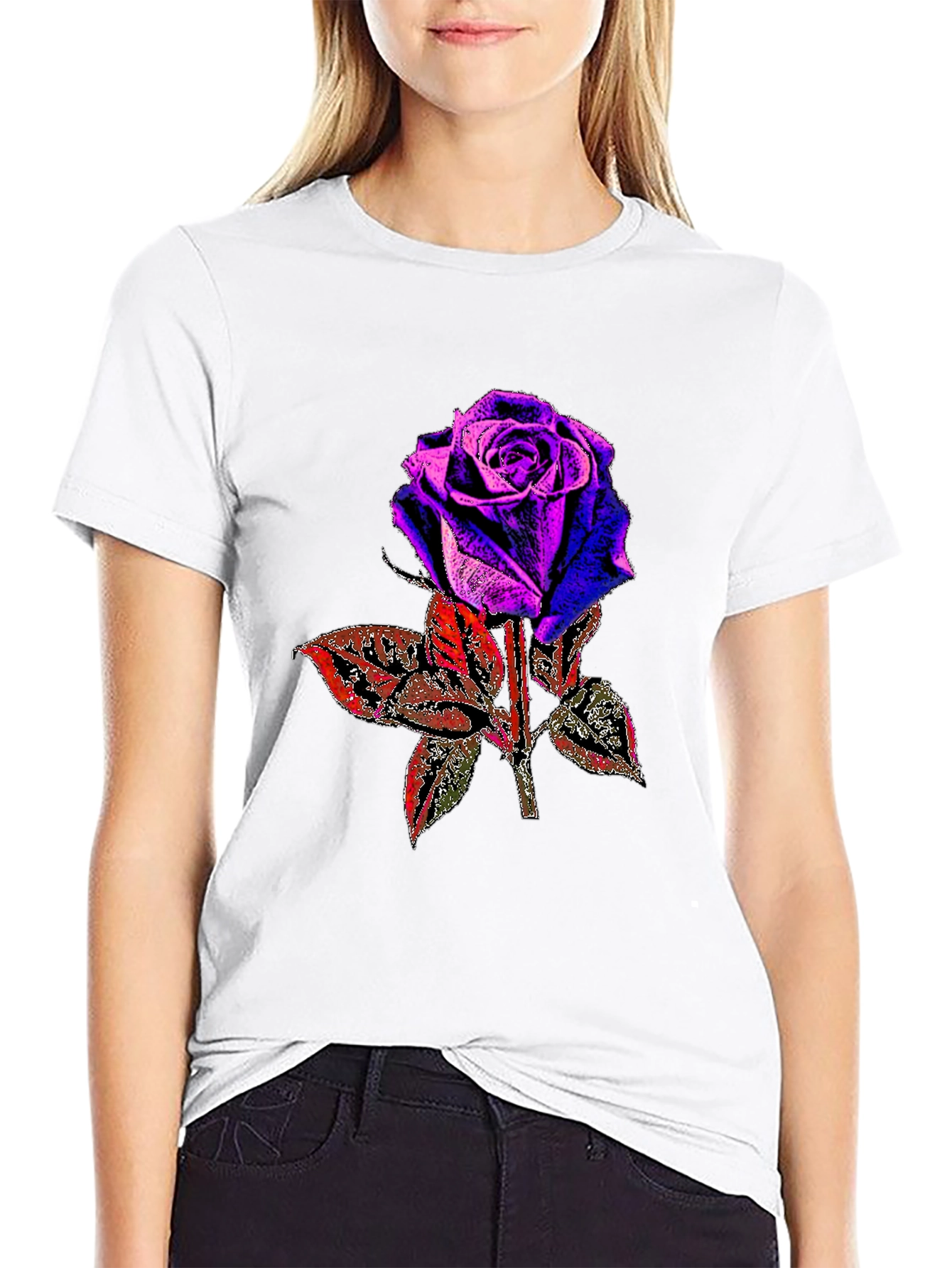 Rose Graphic Print Black T-Shirt