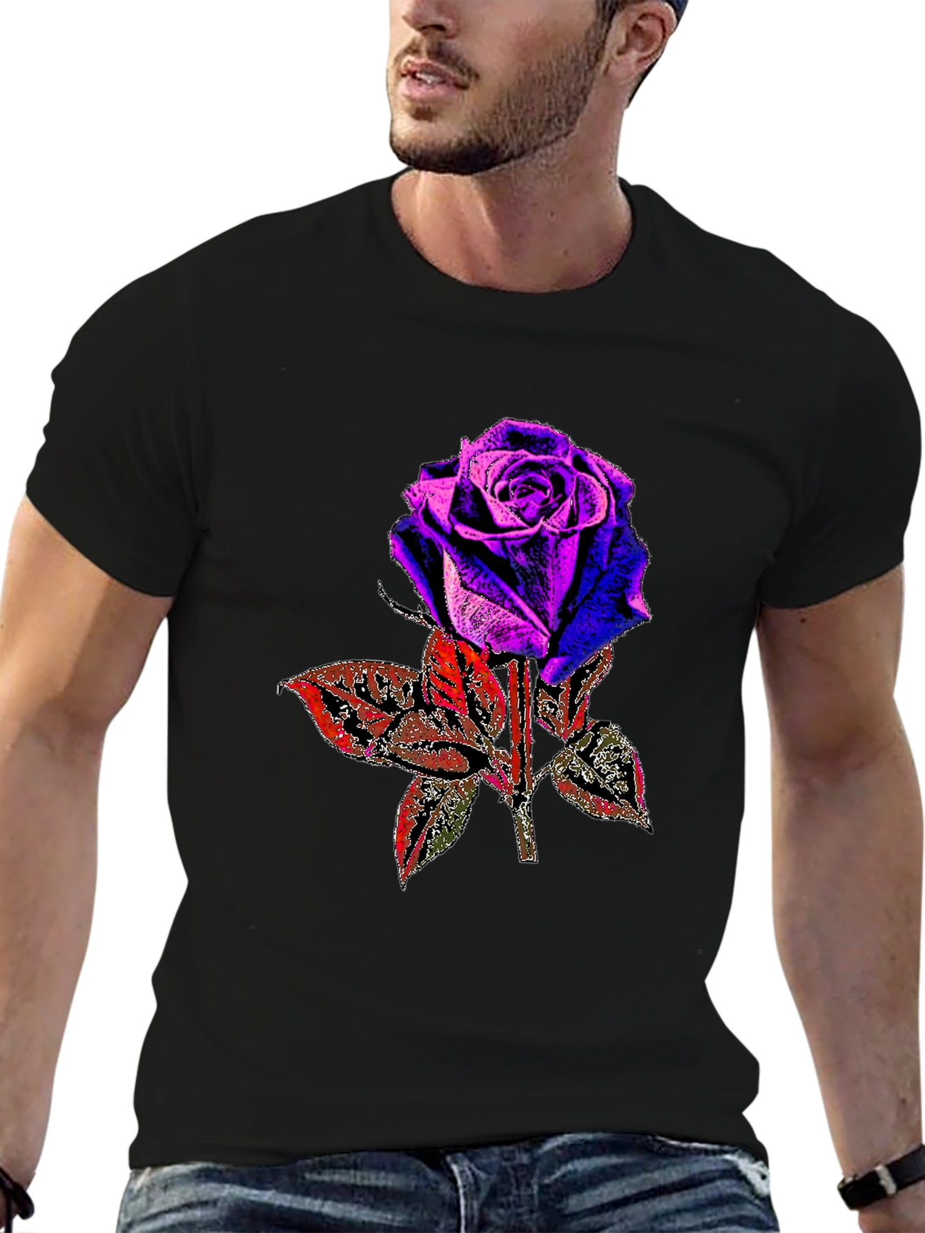 Rose Graphic Print Black T-Shirt