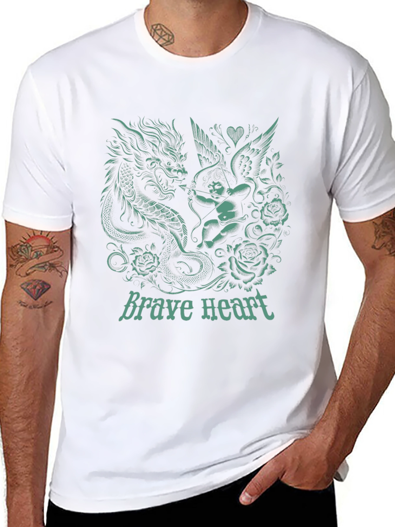 Dragon & Cupid Graphic T-Shirt - Brave Heart
