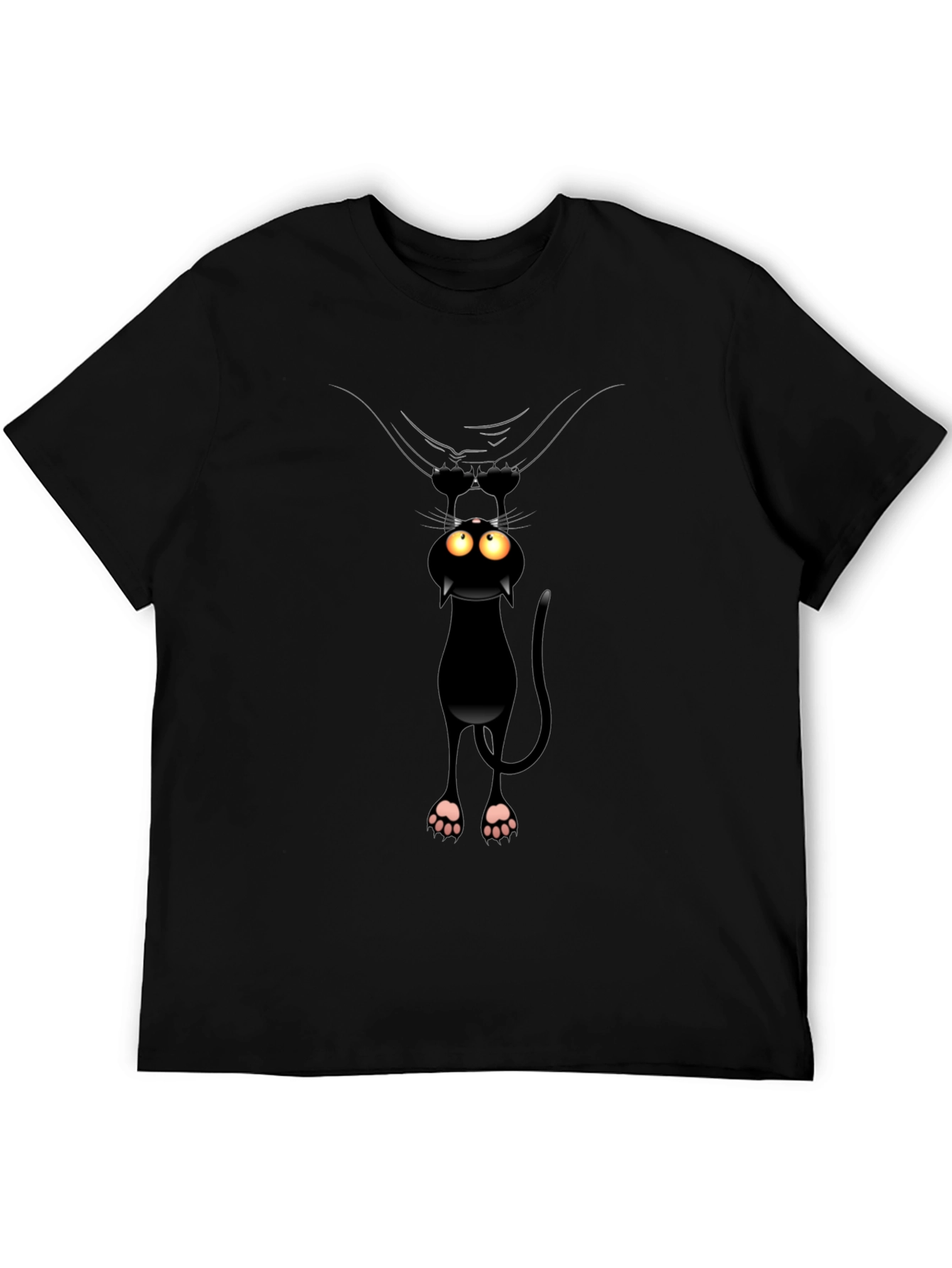 Funny Cat Hanging T-Shirt - Black Cotton Tee