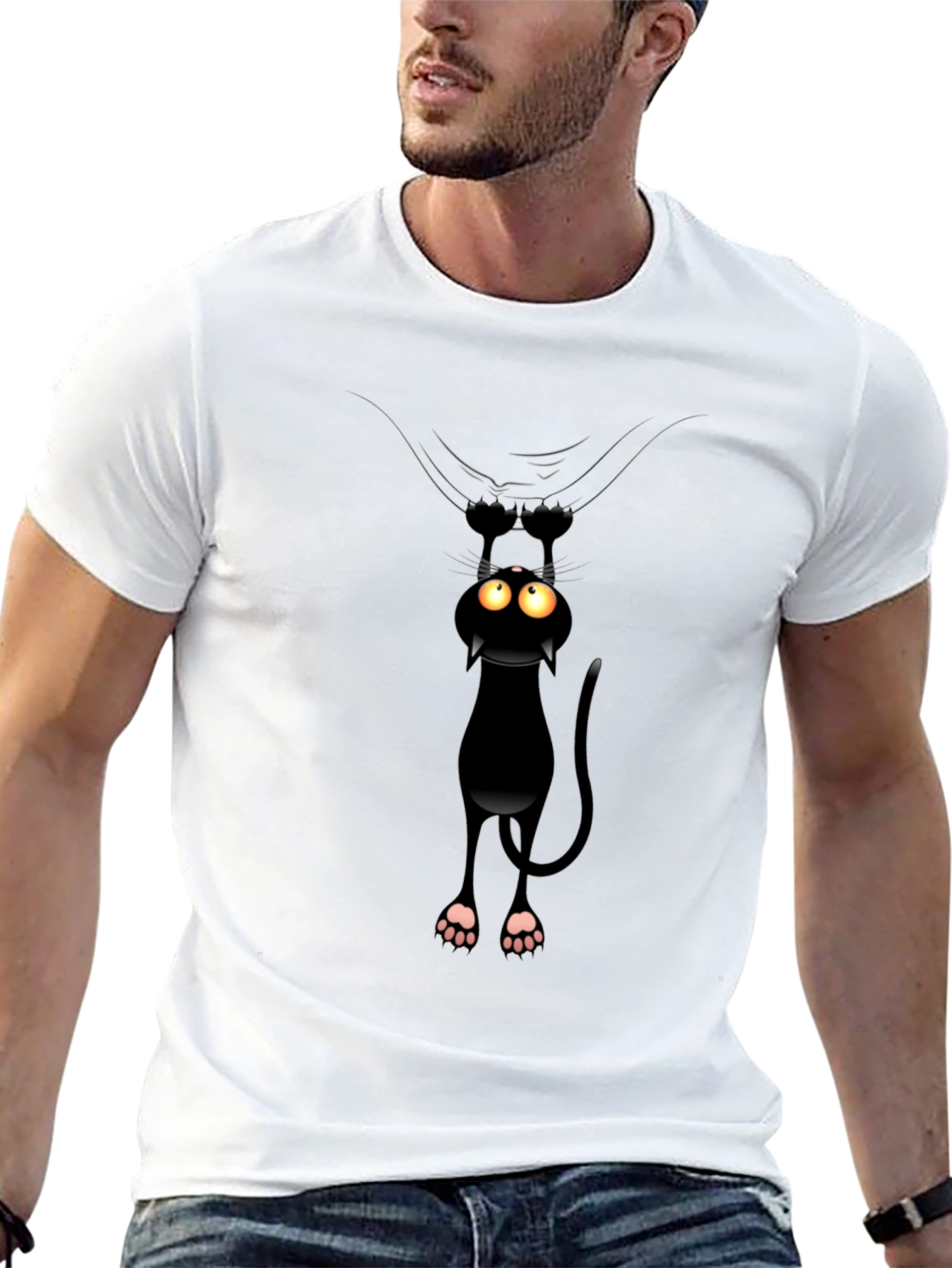 Funny Cat Hanging T-Shirt - Black Cotton Tee