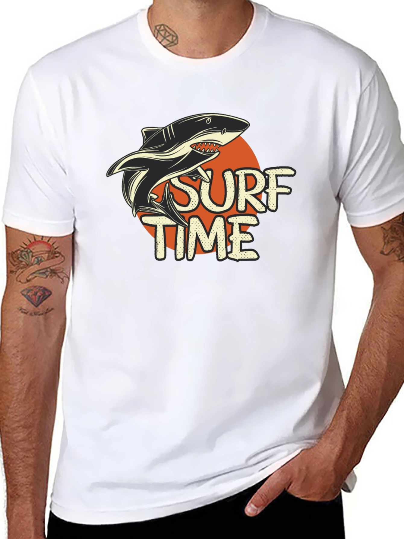 Surf Time Shark Graphic Tee - Black Cotton T-Shirt