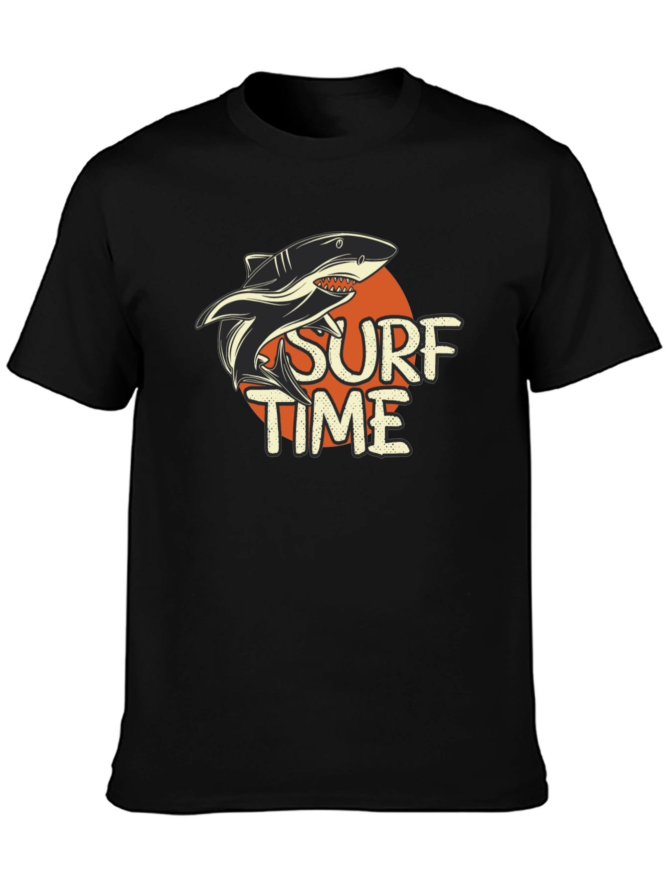 Surf Time Shark Graphic Tee - Black Cotton T-Shirt
