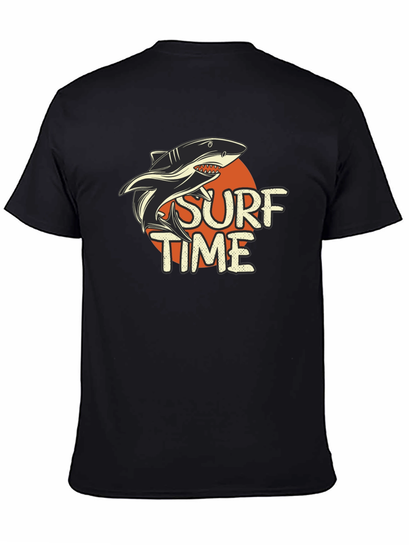 Surf Time Shark Graphic Tee - Black Cotton T-Shirt