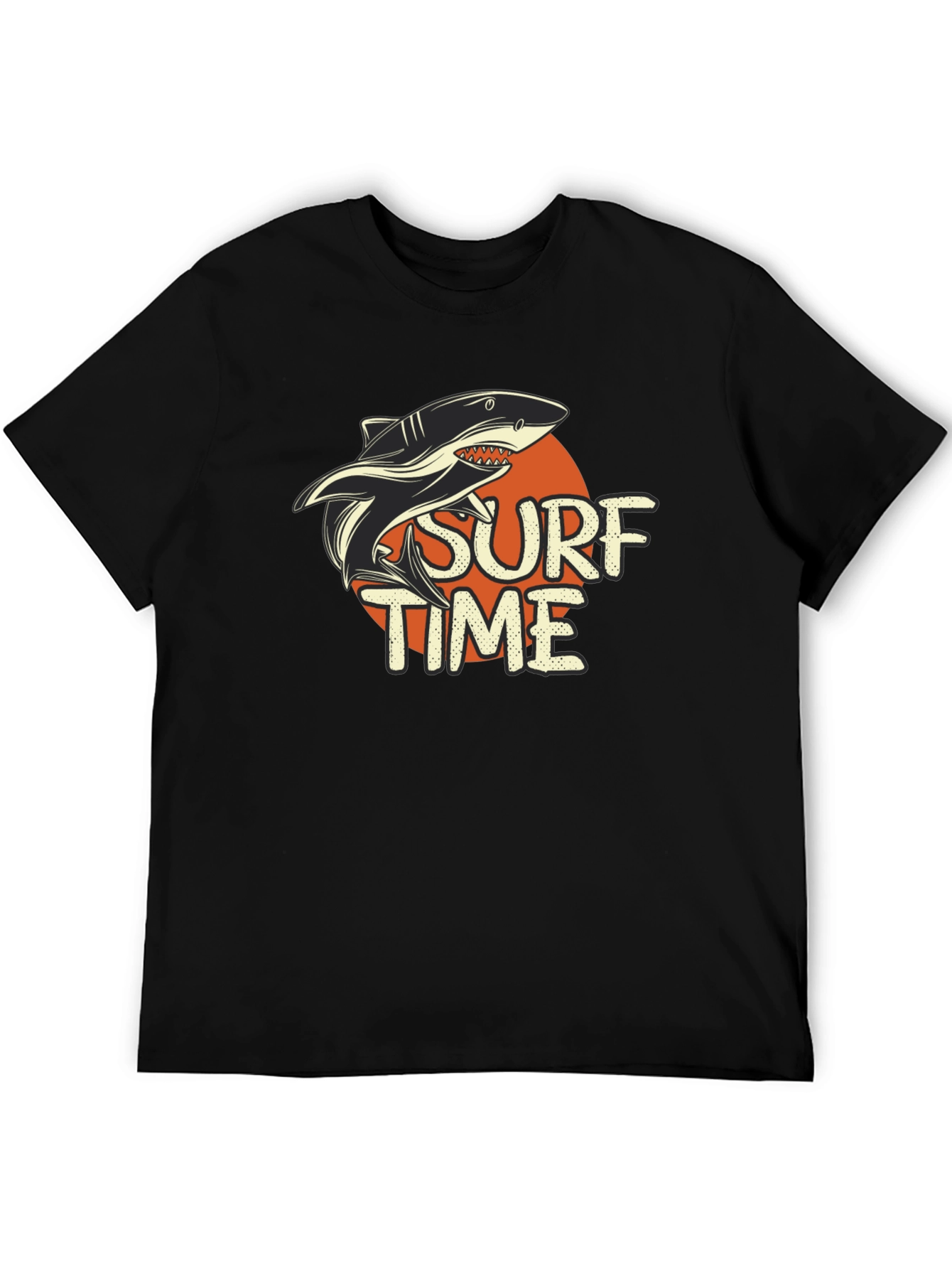 Surf Time Shark Graphic Tee - Black Cotton T-Shirt
