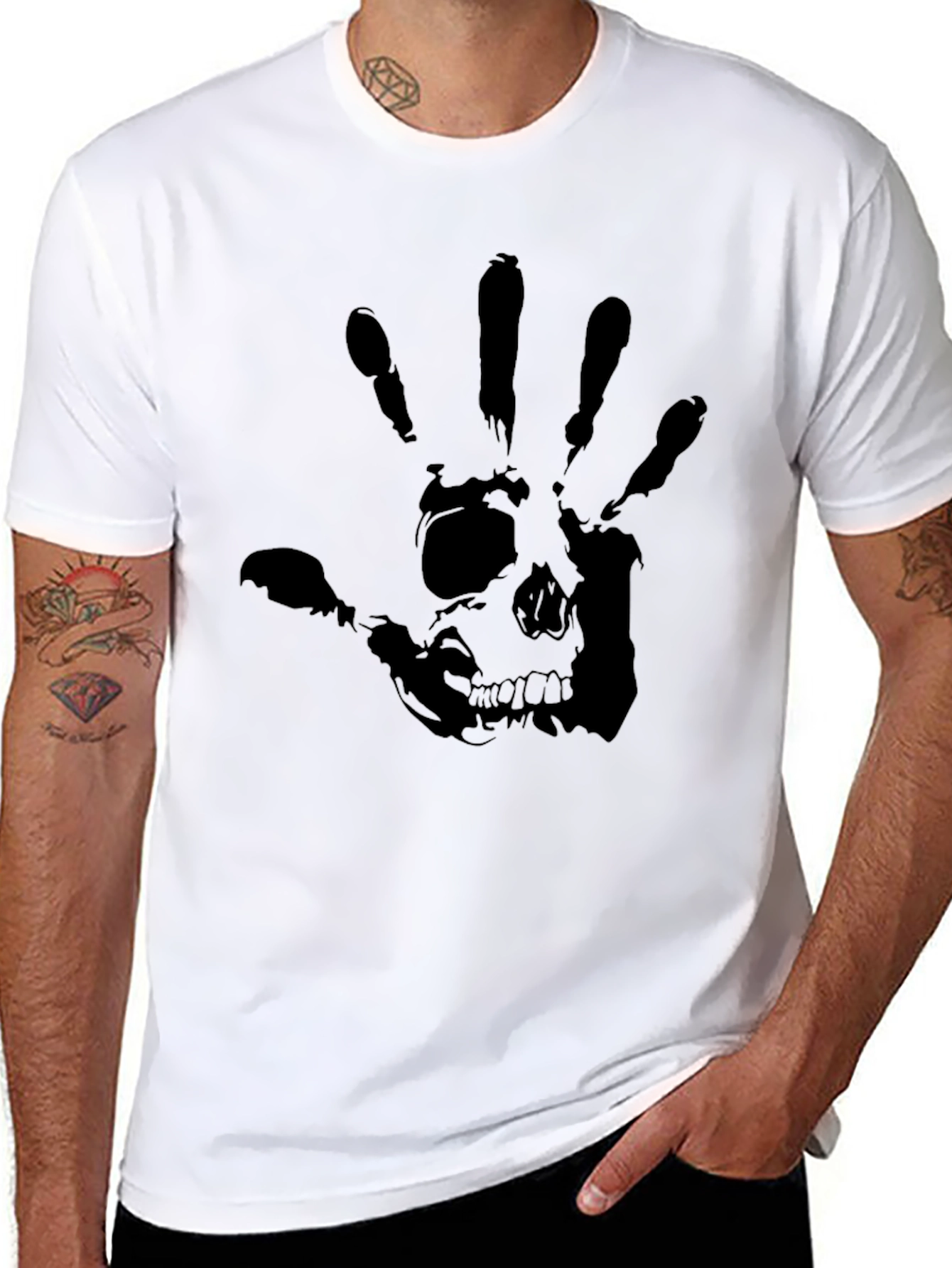 Skull Handprint Graphic Black T-Shirt