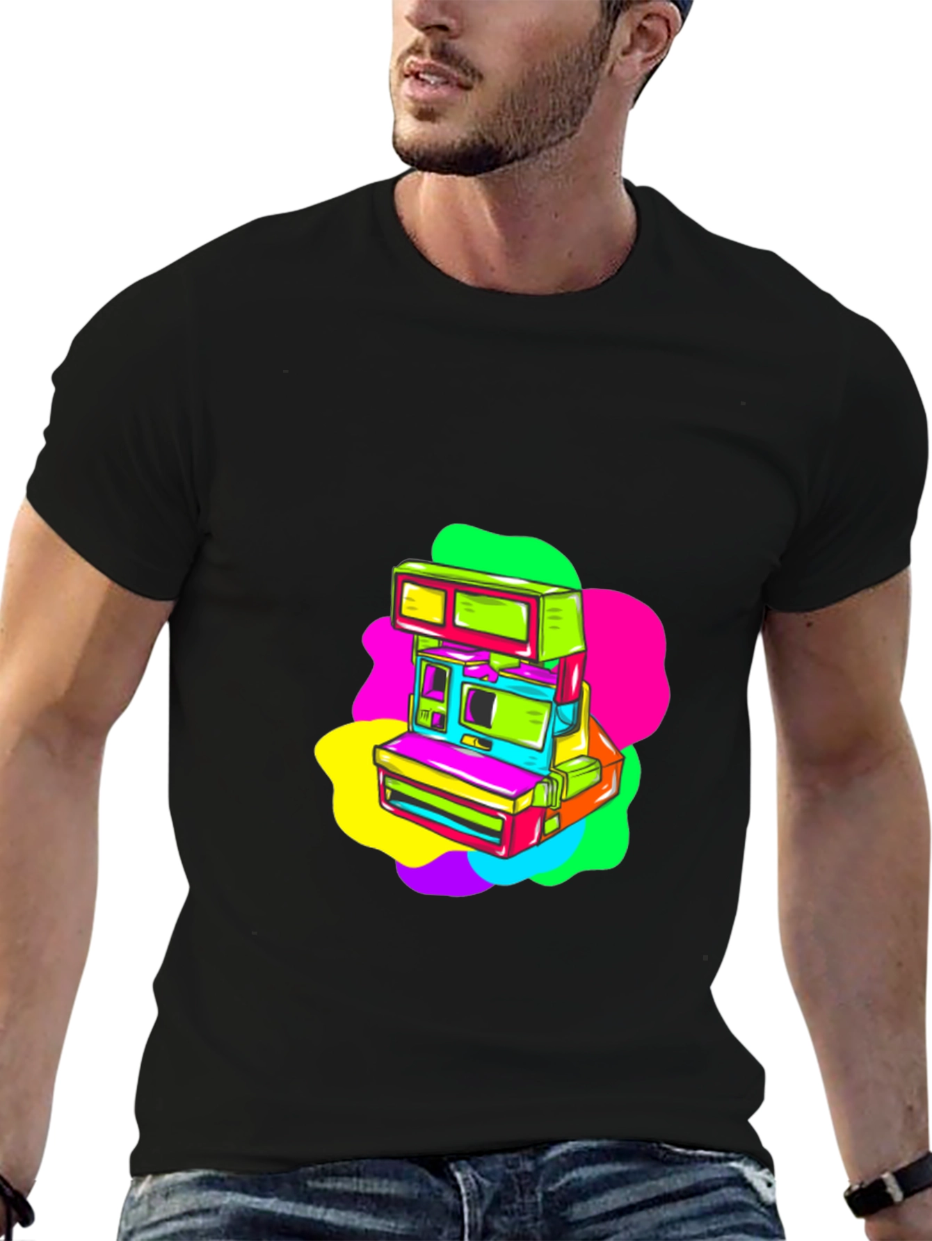 Retro Arcade Graphic Tee - Black Cotton T-Shirt