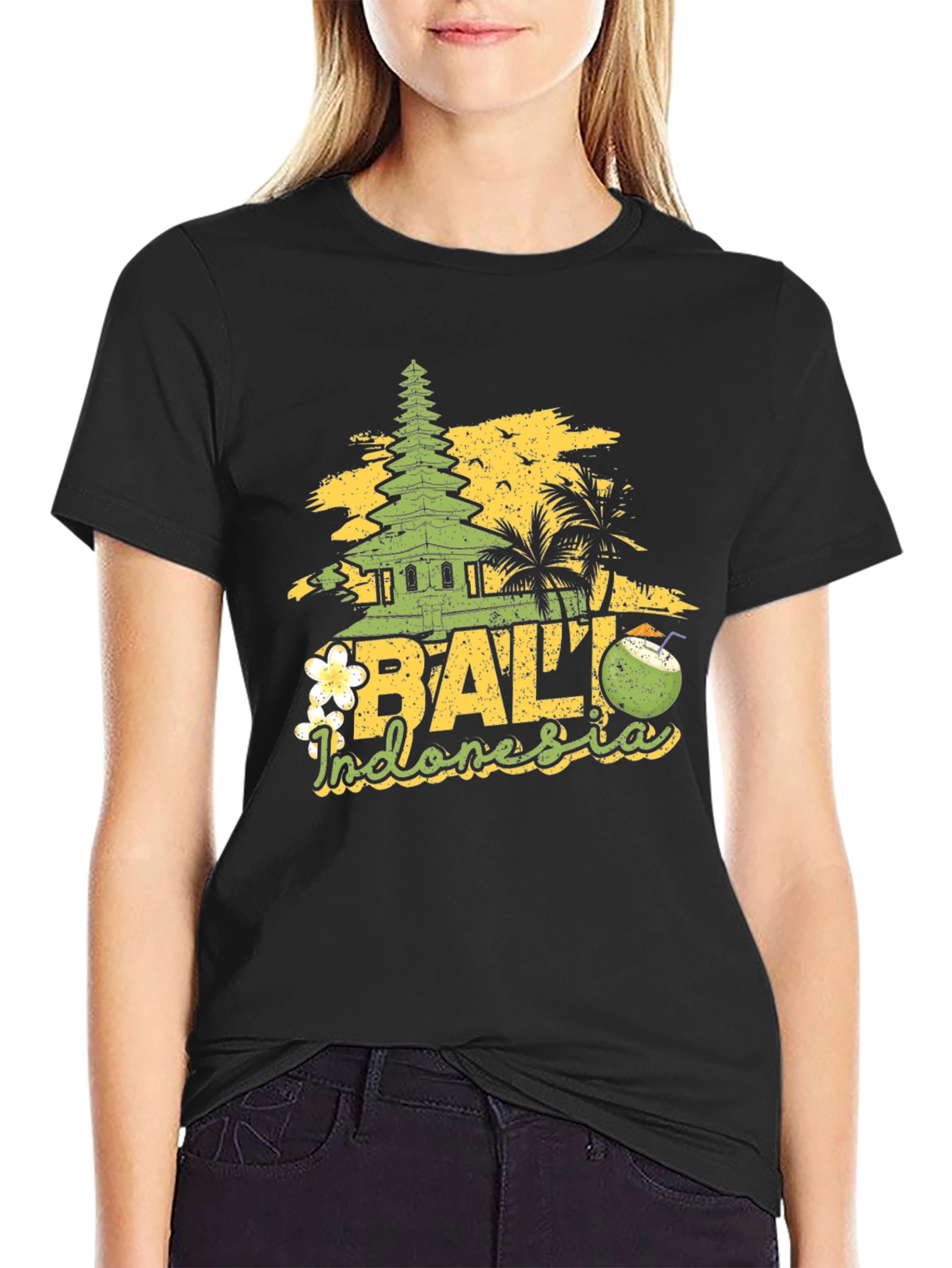 Bali Indonesia Graphic Print Black T-Shirt